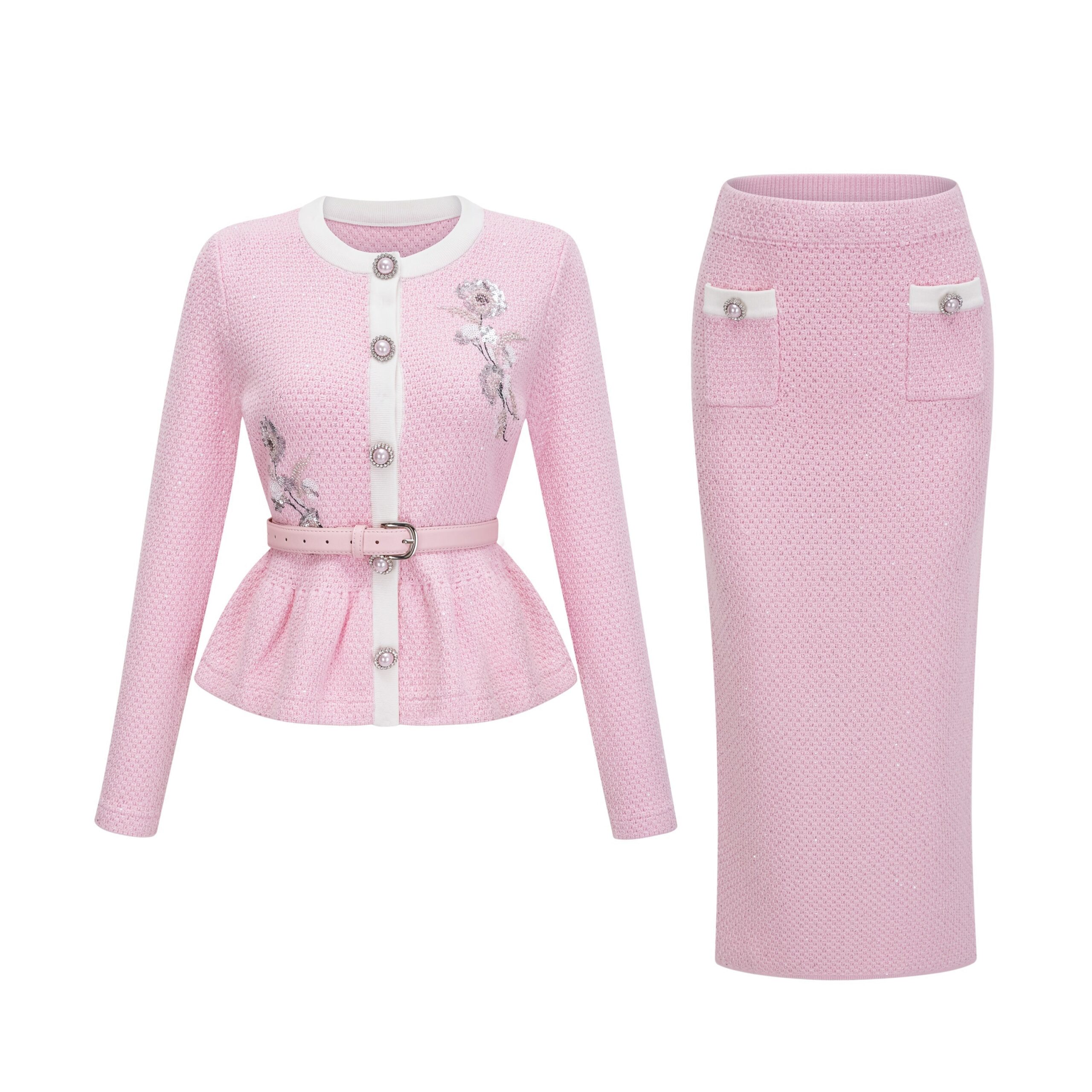 SHIRLEY SEQUINED KNIT SET, PINK COCKTAIL PARTY