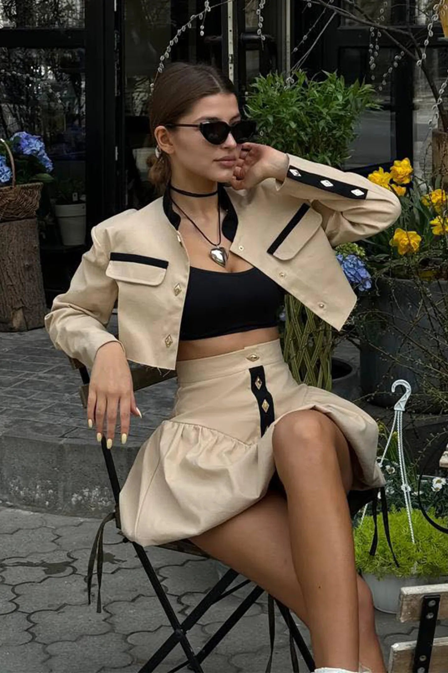MADELINE CROPPED JACKET & BUBBLE SKIRT SET, COCKTAIL