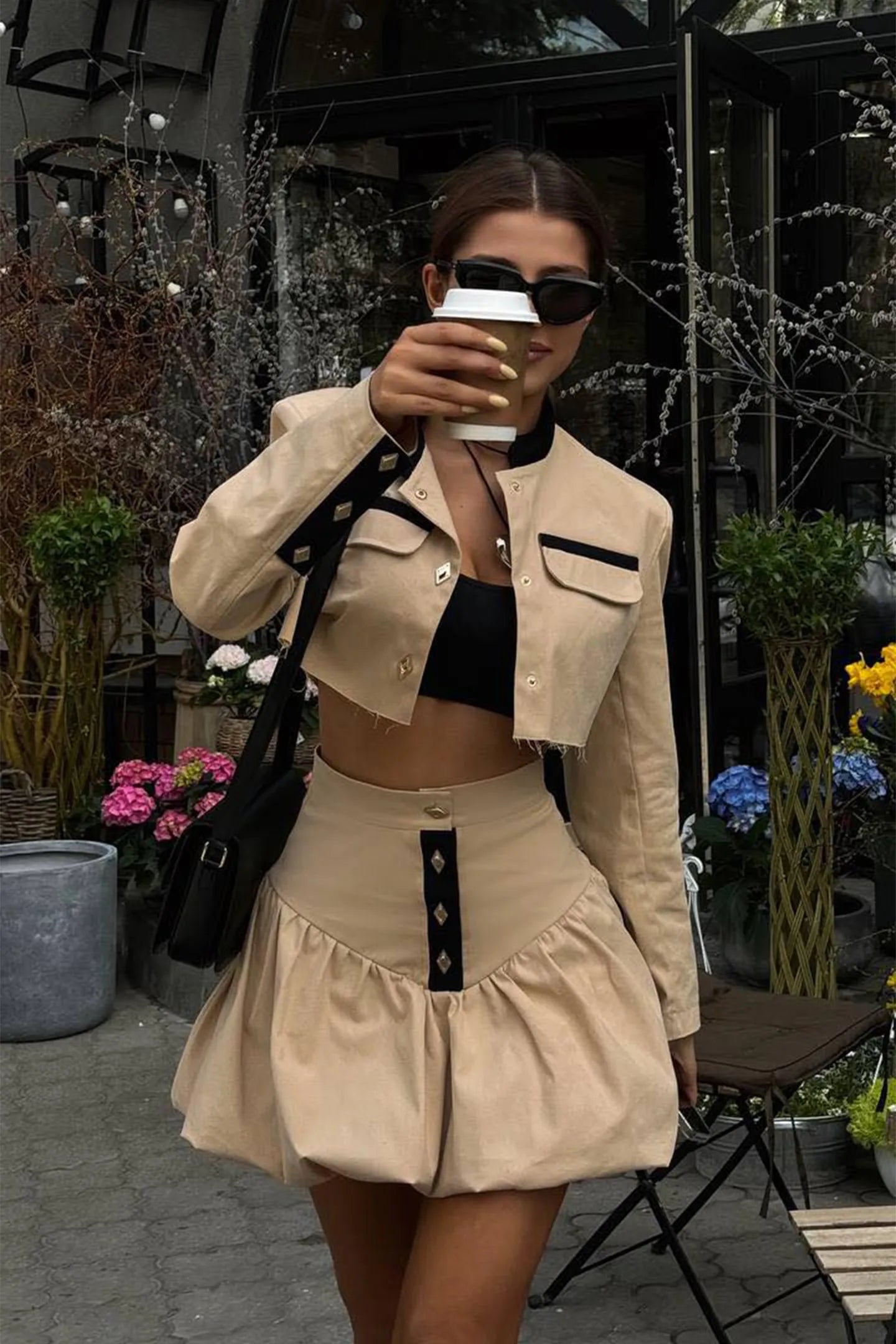 MADELINE CROPPED JACKET & BUBBLE SKIRT SET, COCKTAIL