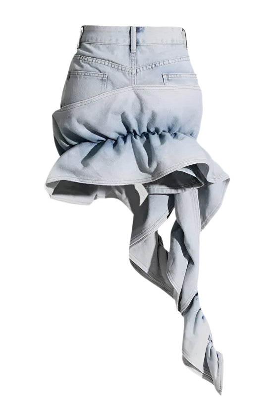 MADIYA ASYMMETRIC RUFFLE DENIM MINI SKIRT