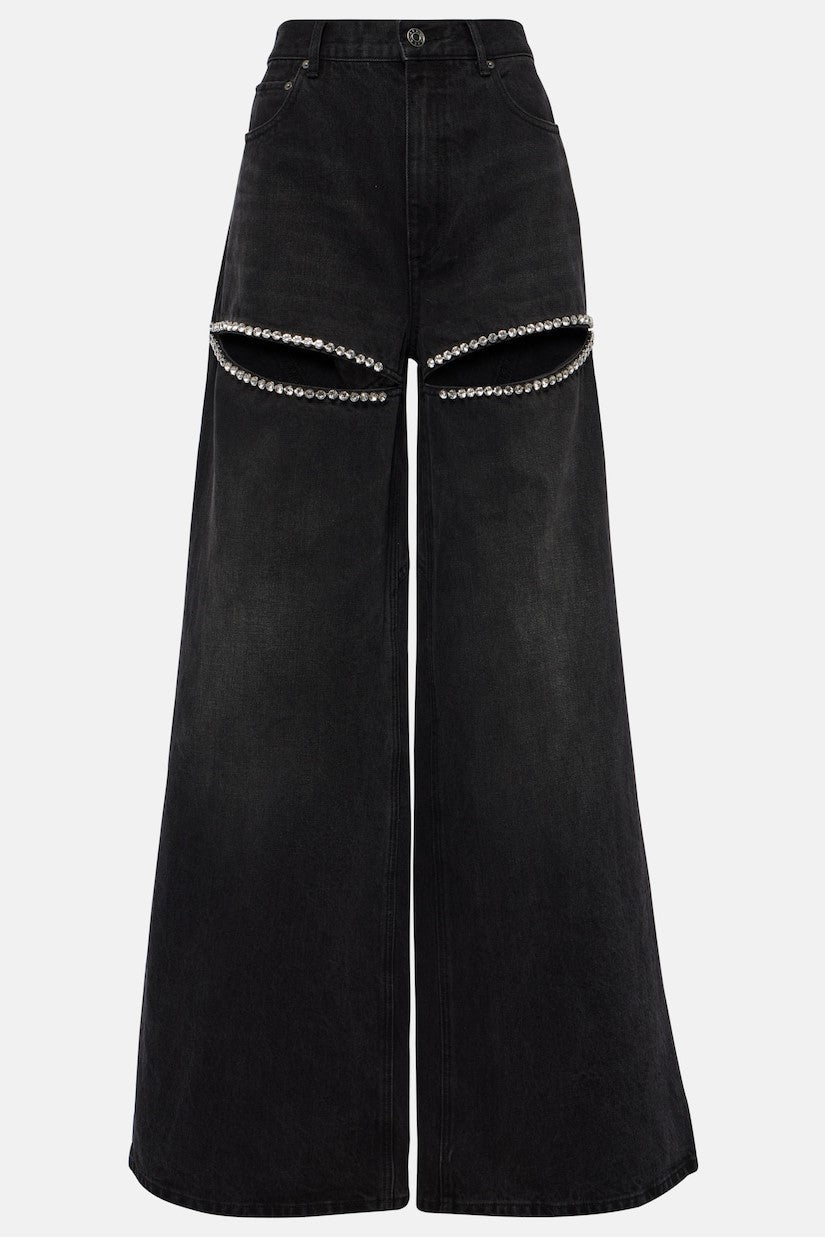 MAEIA RHINESTONE CUTOUT JEANS - BLACK