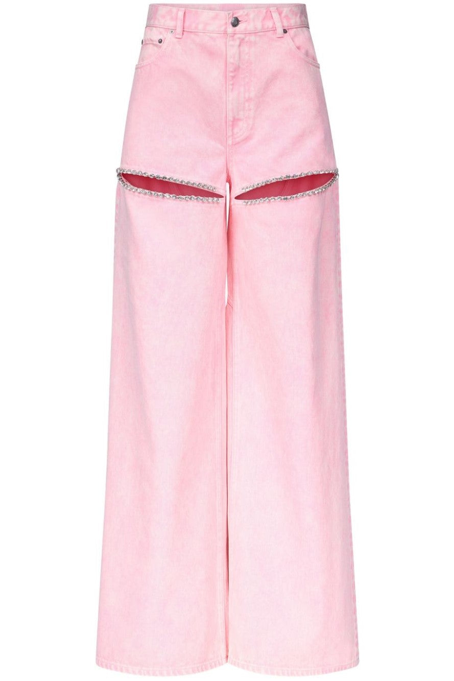 RHINESTONE CUTOUT JEANS - PINK PARTY STREETWEAR