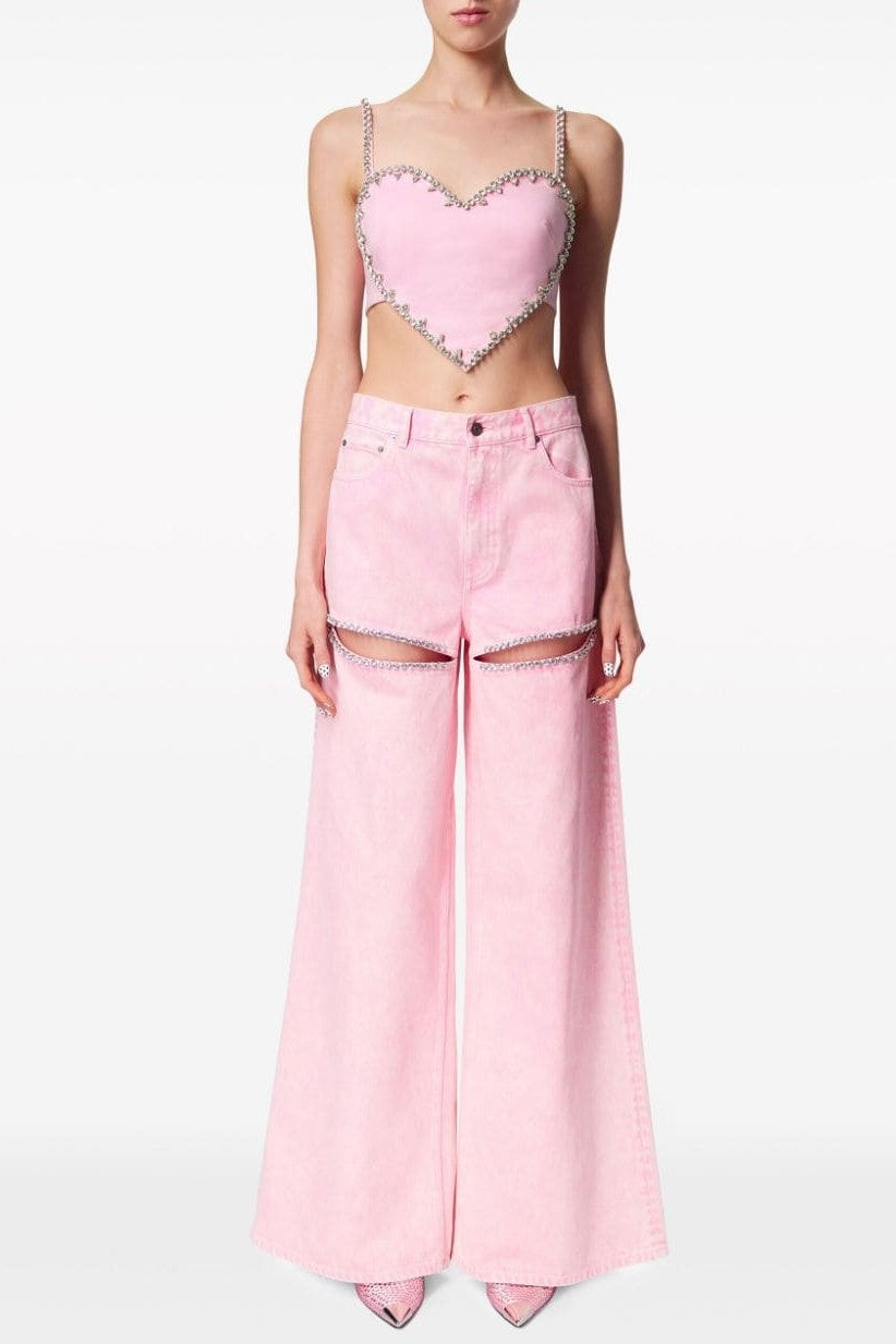 RHINESTONE CUTOUT JEANS - PINK PARTY NIGHT