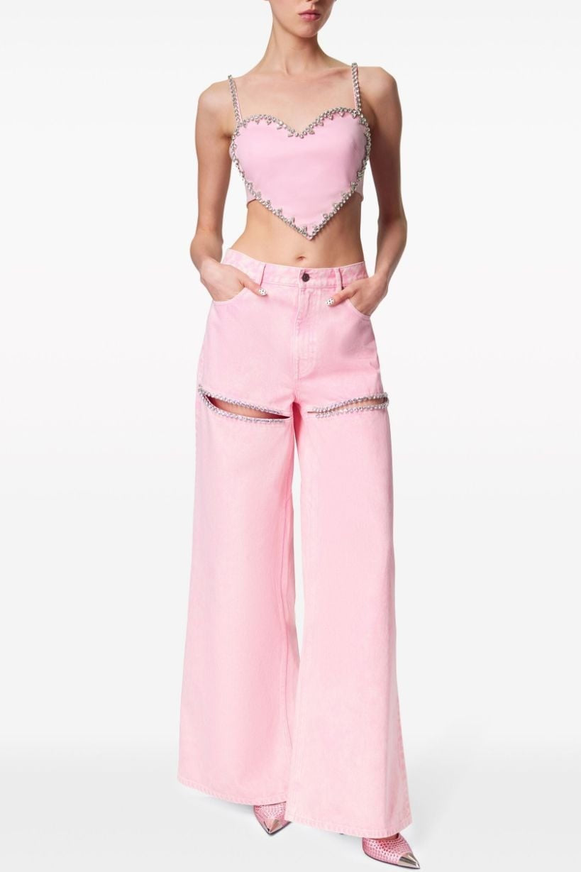 RHINESTONE CUTOUT JEANS - PINK PARTY NIGHT