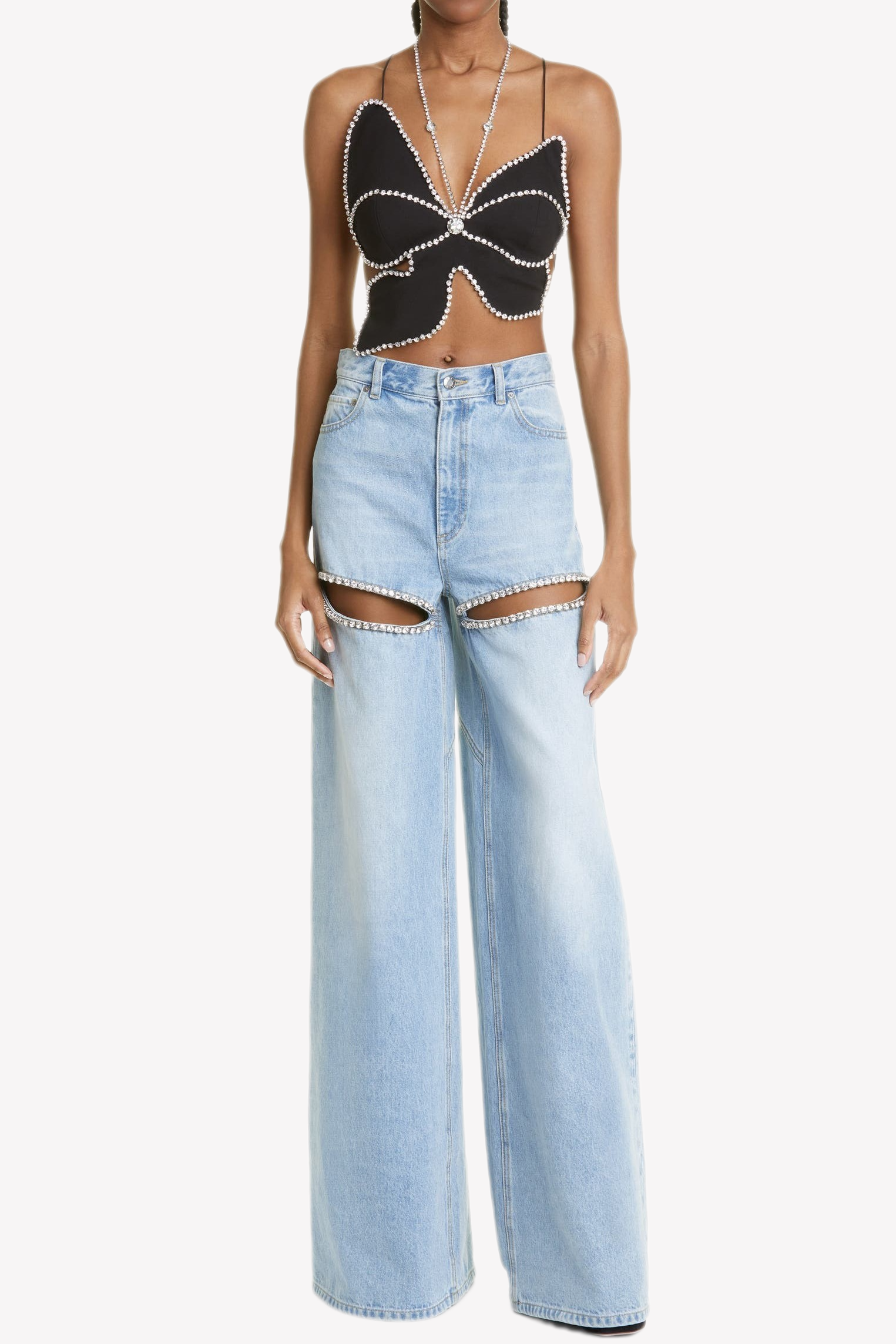 MaeiaRhinestoneCutoutJeans RHINESTONE CUTOUT JEANS BLUE PARTY GOING-OUT STYLE