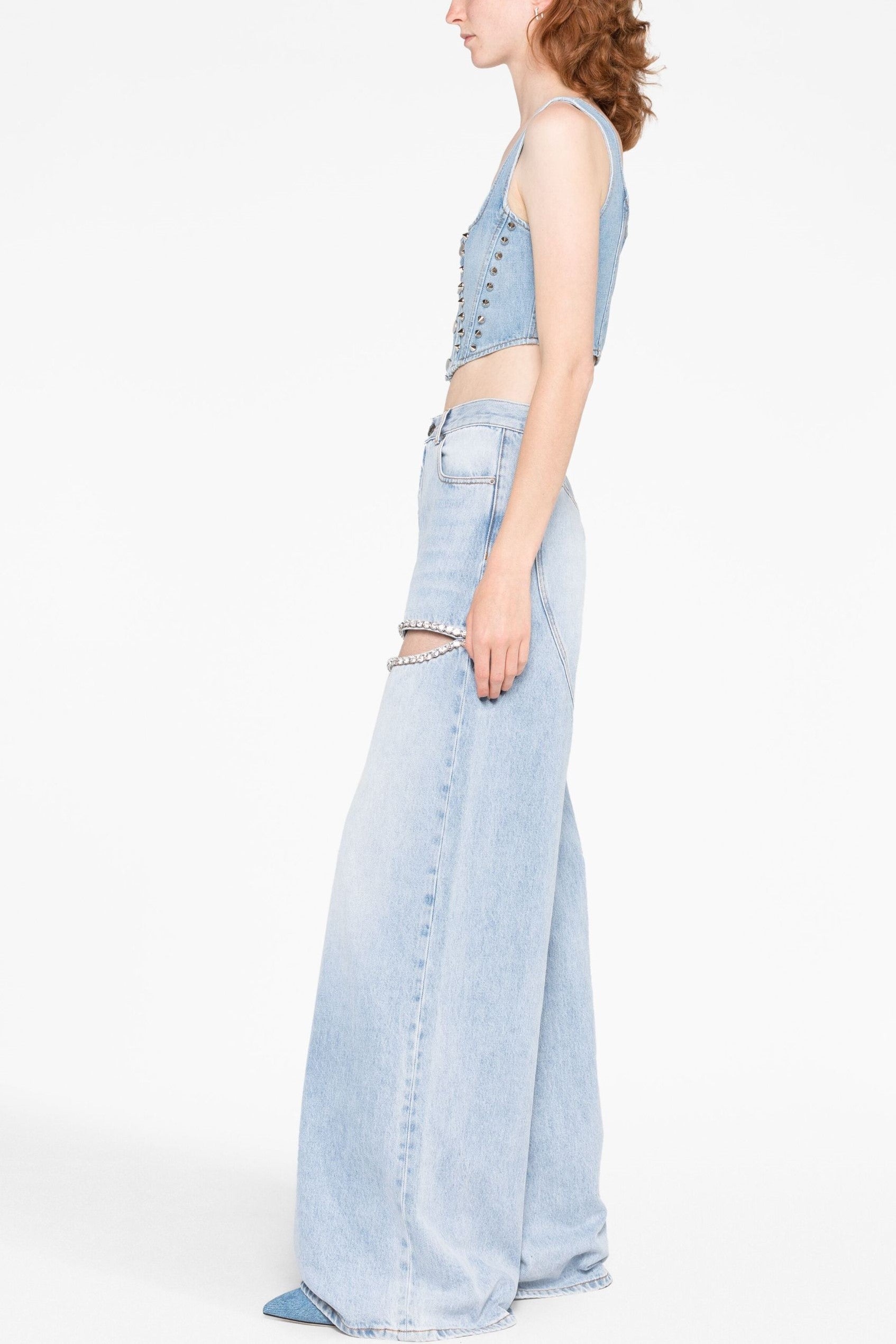 RHINESTONE CUTOUT JEANS BLUE PARTY GOING-OUT STYLE