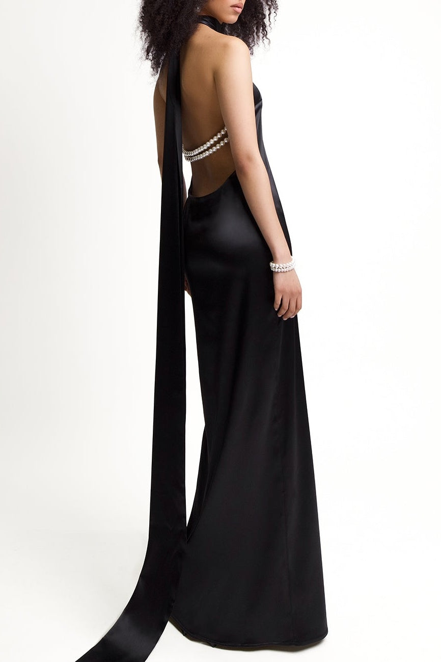 MaelisPearlSatinHalterMaxiDress-Black3 MAELIS PEARL SATIN HALTER MAXI DRESS BLACK