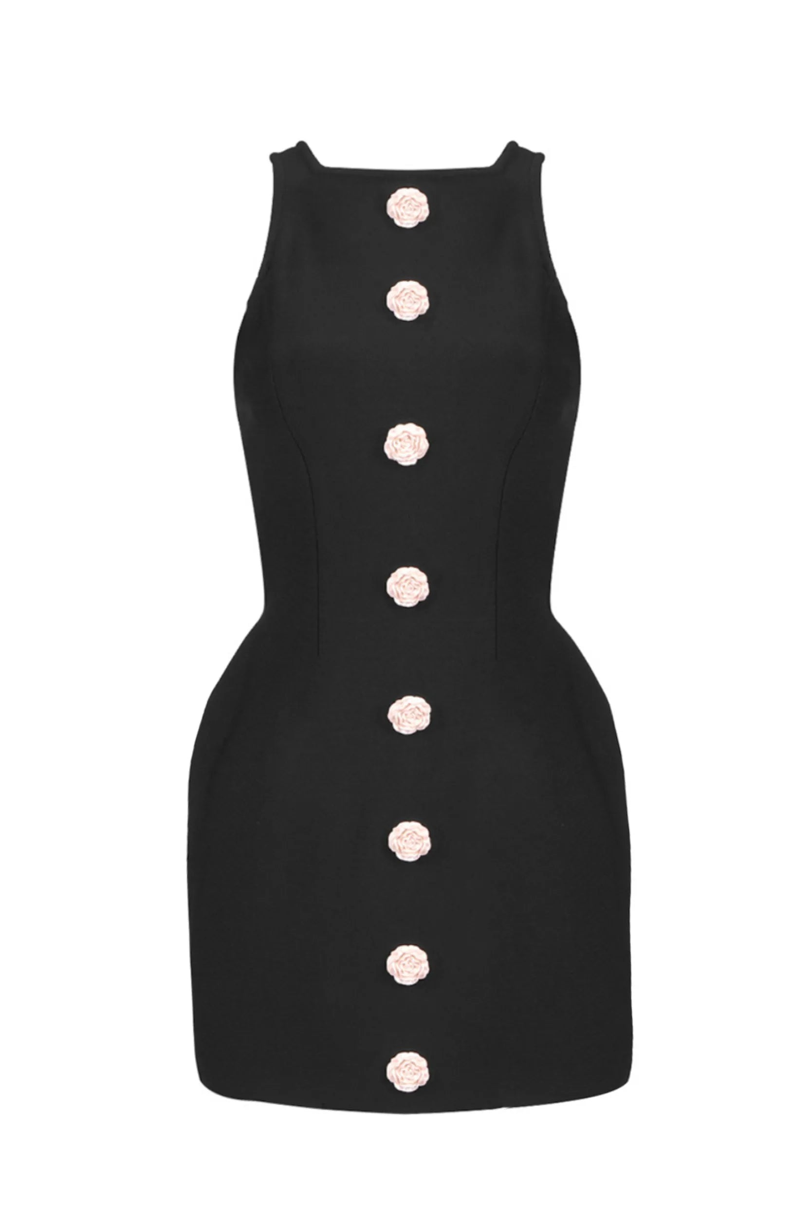 MARCIA SLEEVELESS FLOWER BUTTON MINI DRESS FOR PARTY