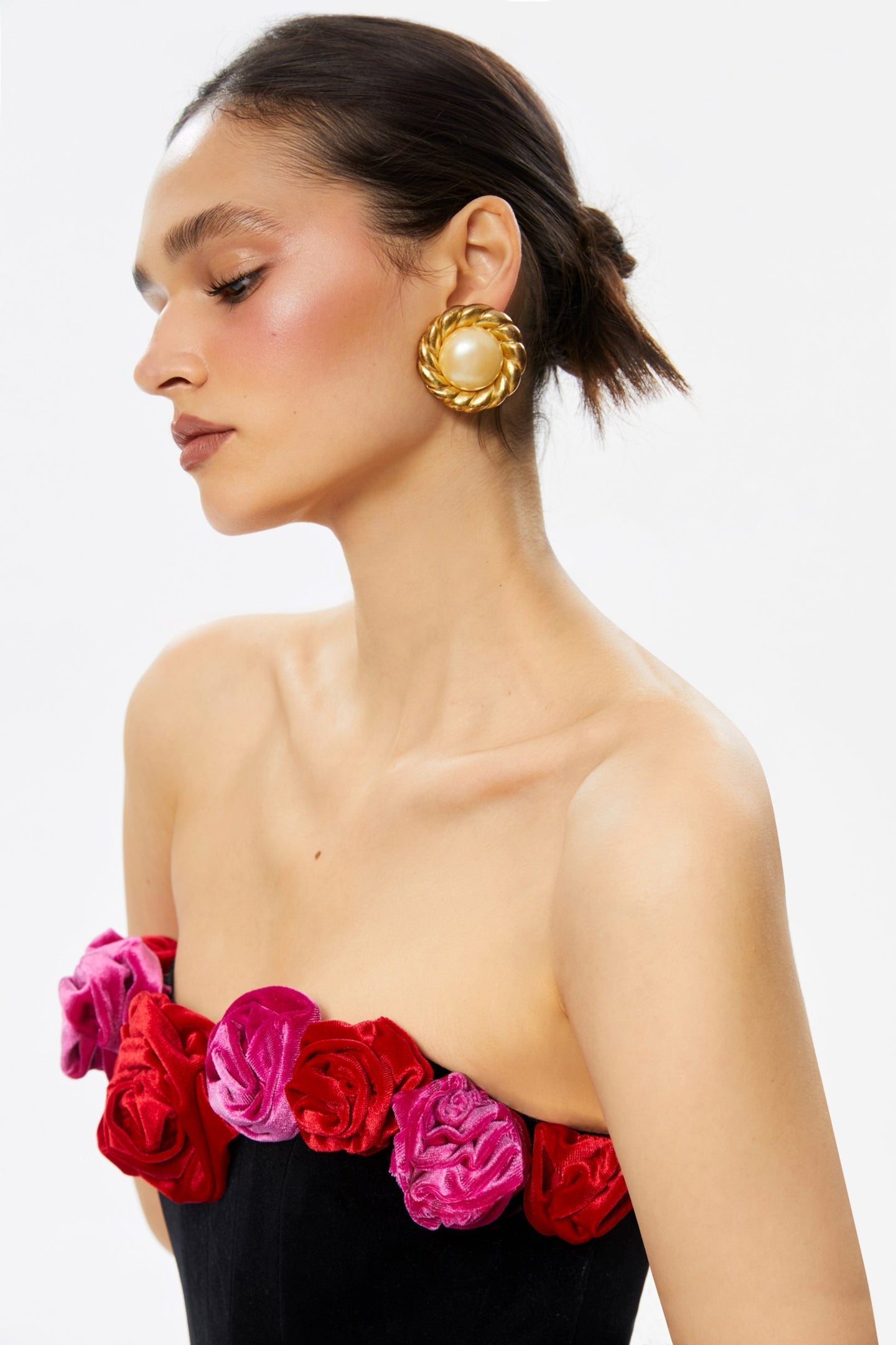 FLORAL STRAPLESS VELVET MINI DRESS FOR PARTY