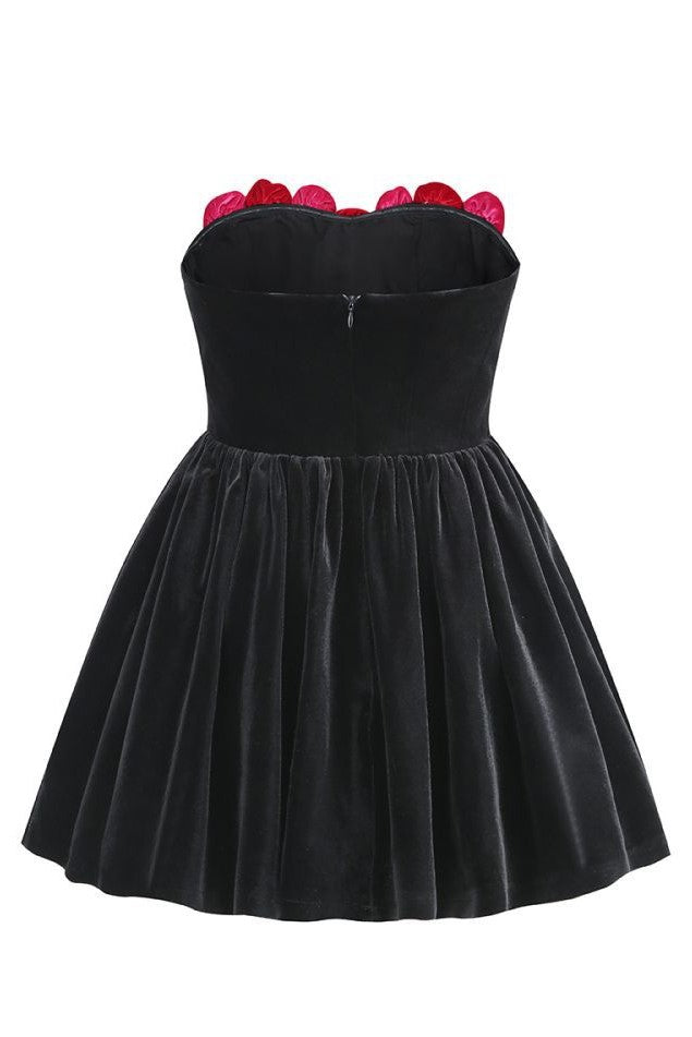FLORAL STRAPLESS VELVET MINI DRESS FOR PARTY