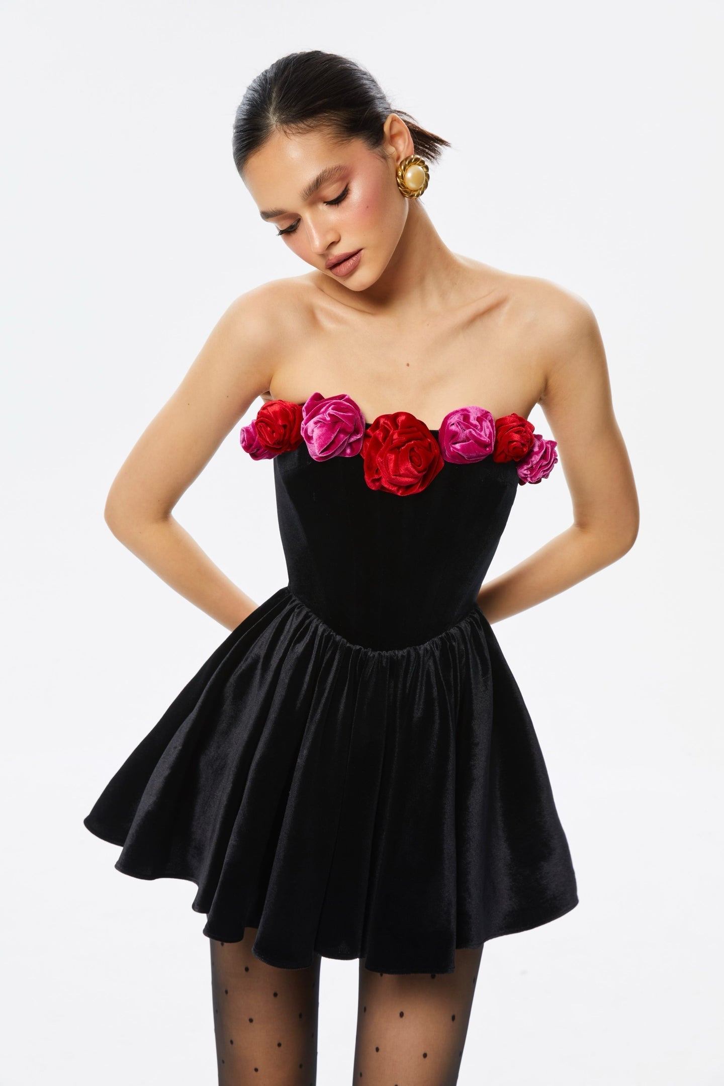 MarleyFloralStraplessVelvetMiniDress_3 FLORAL STRAPLESS VELVET MINI DRESS FOR PARTY