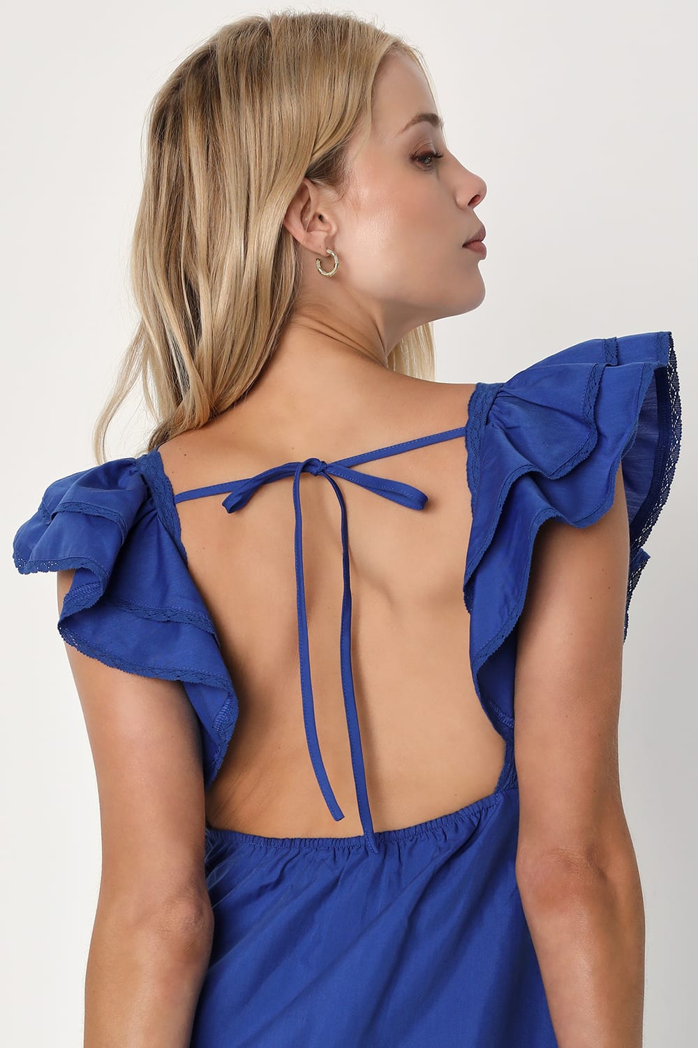 COBALT BLUE RUFFLED MINI DRESS FOR PARTY