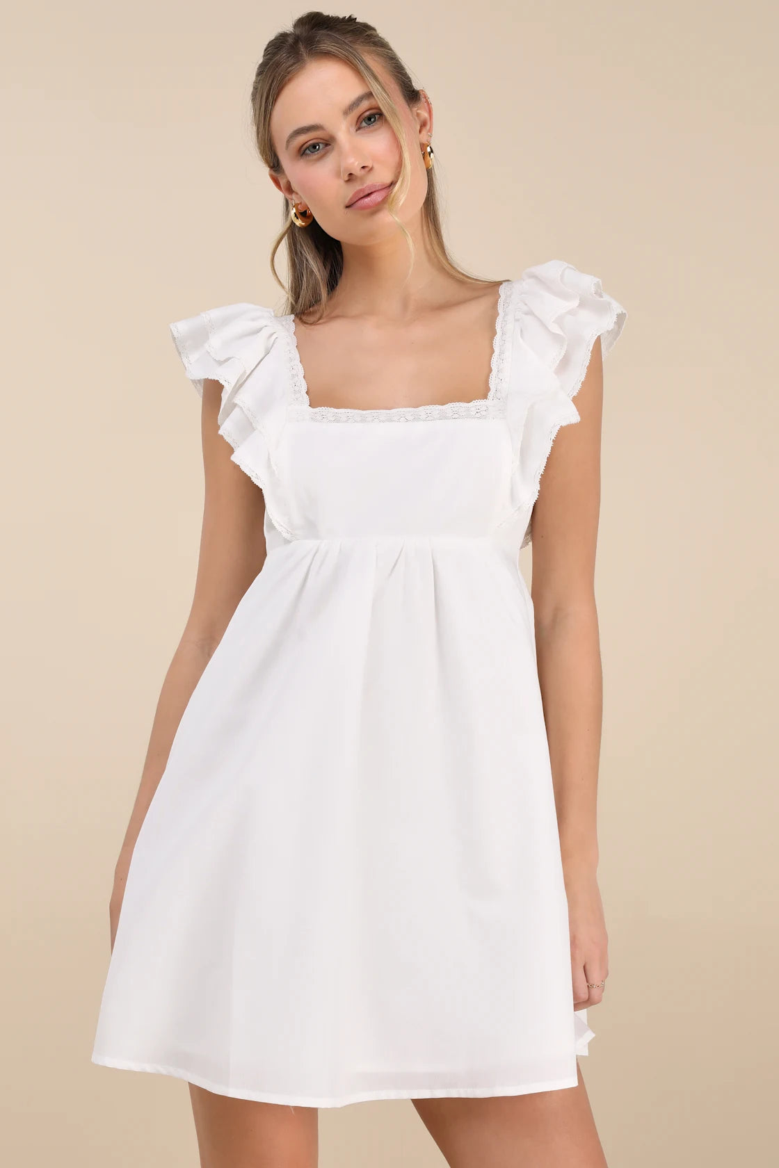 MARVELOUS TIME WHITE RUFFLED MINI DRESS FOR PARTY
