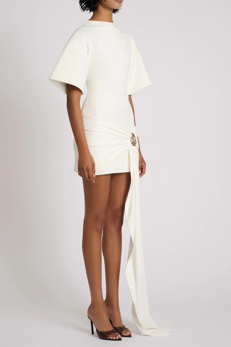 SEQUIN DRAPED MINI DRESS - WHITE COCKTAIL