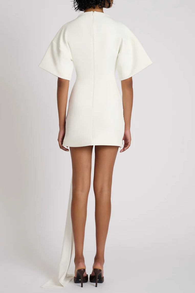 SEQUIN DRAPED MINI DRESS - WHITE COCKTAIL