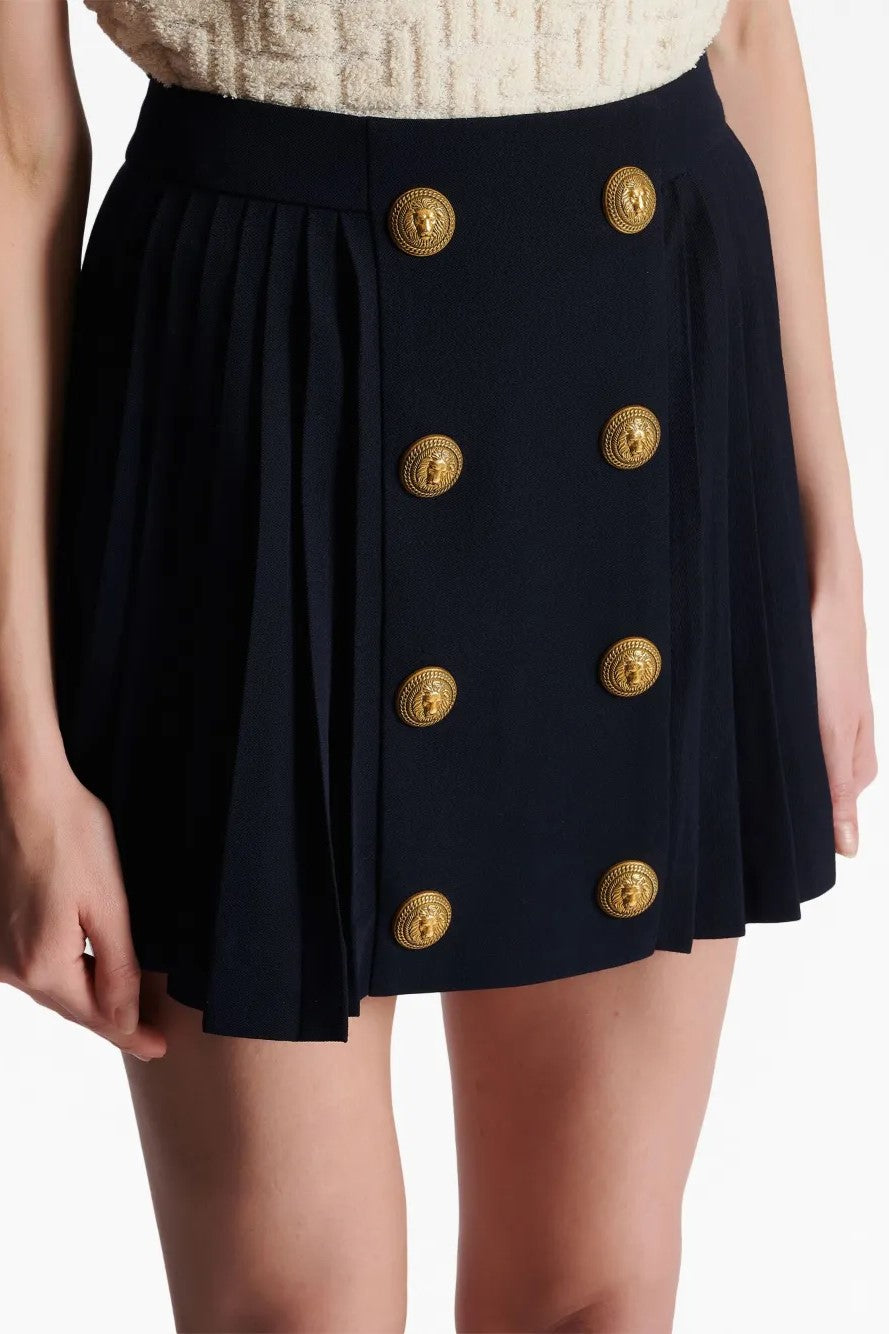 MEGUMI GOLD BUTTON PLEATED MINI SKIRT