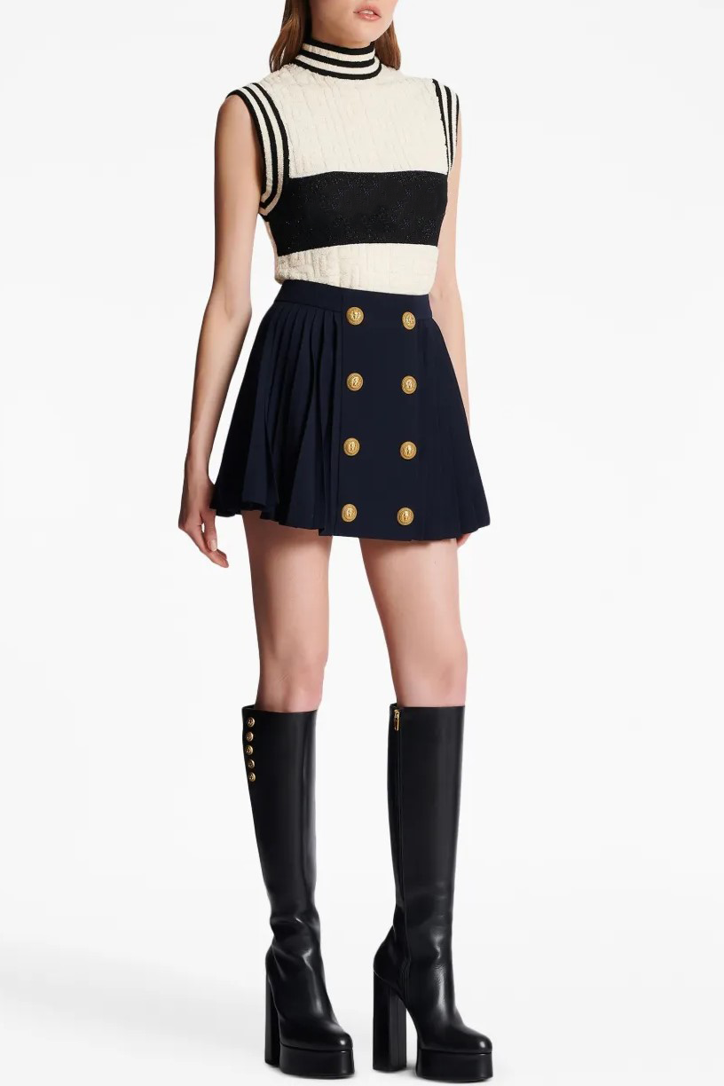 MEGUMI GOLD BUTTON PLEATED MINI SKIRT
