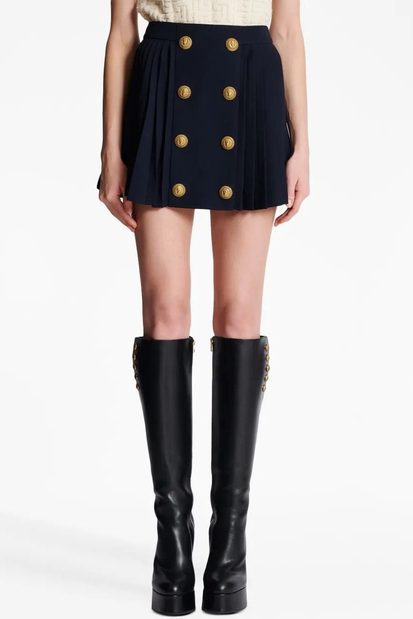 MEGUMI GOLD BUTTON PLEATED MINI SKIRT