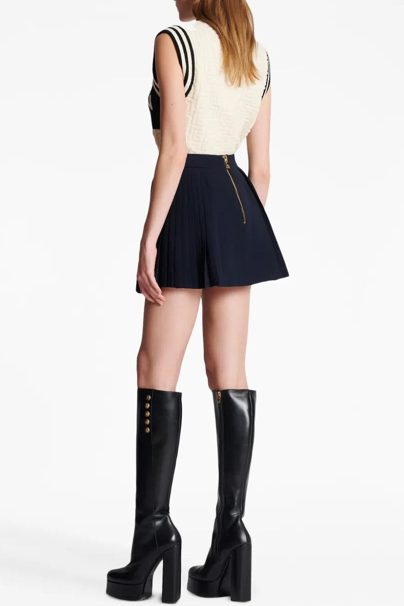 MEGUMI GOLD BUTTON PLEATED MINI SKIRT