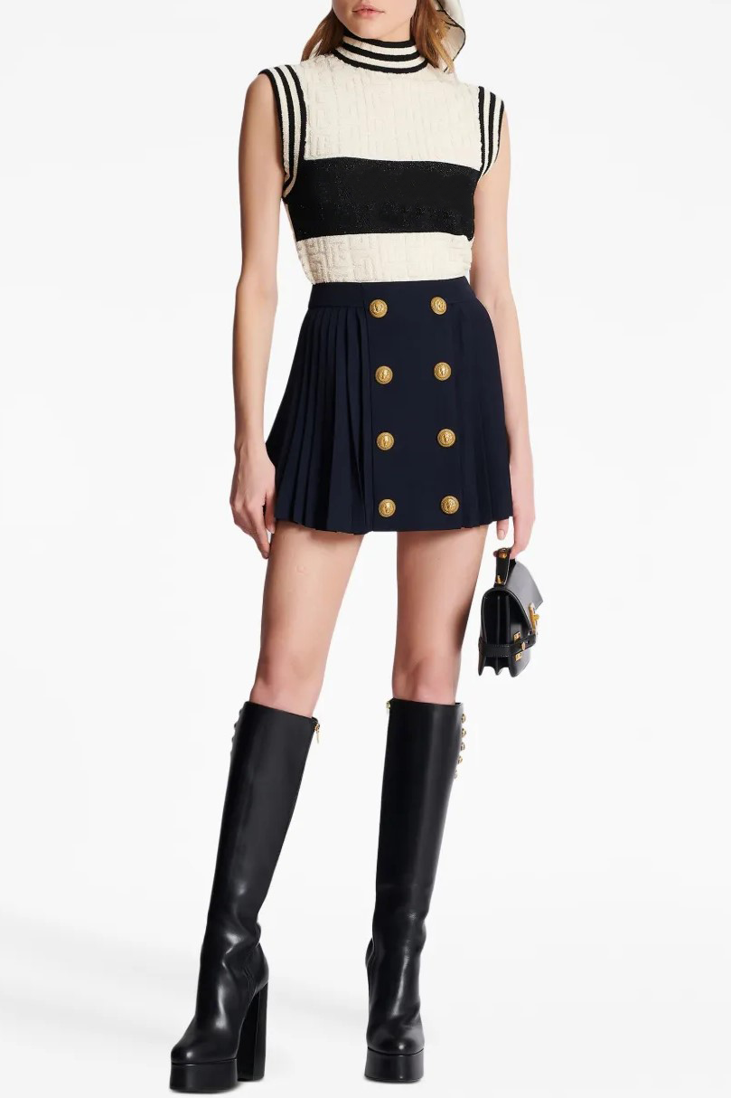 MEGUMI GOLD BUTTON PLEATED MINI SKIRT