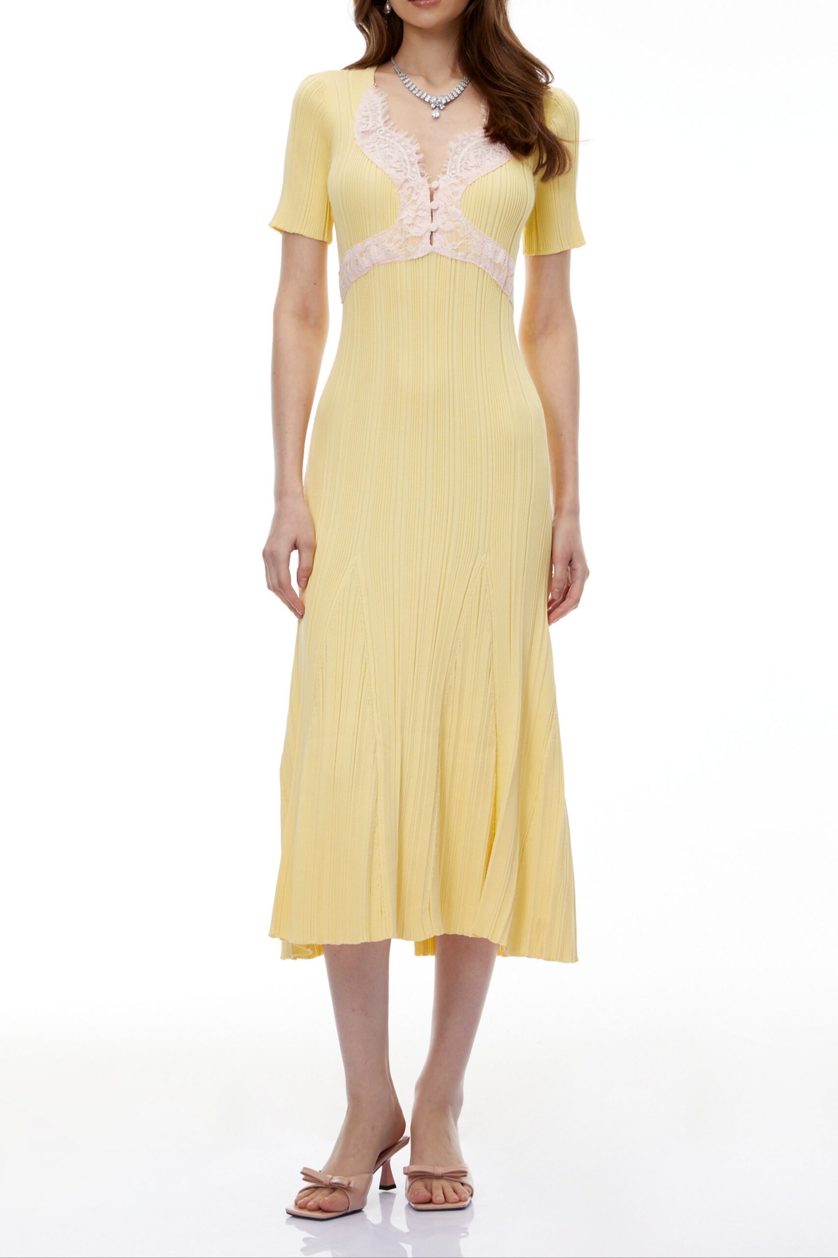 APPHIA YELLOW LACE KNIT MIDI DRESS