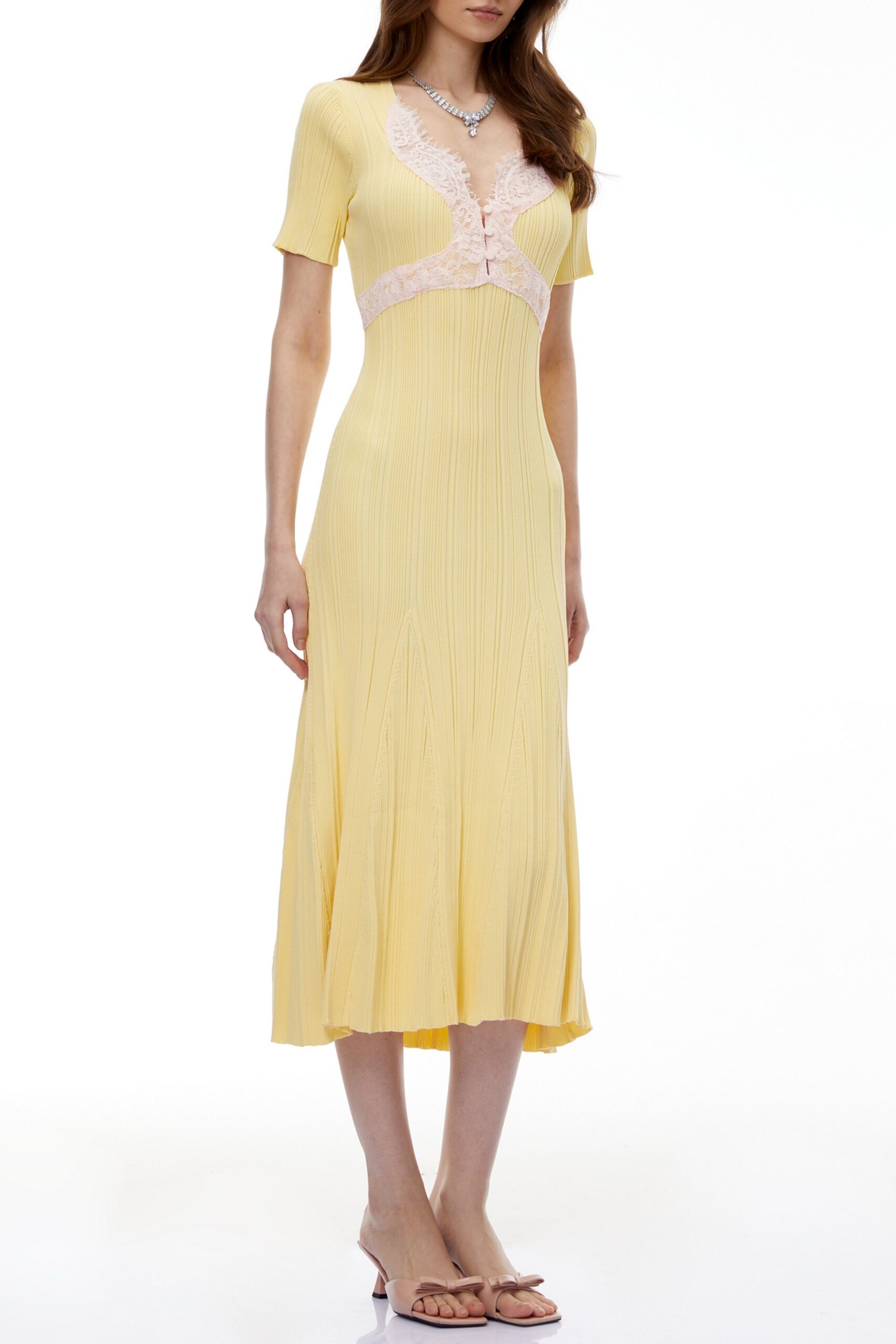 APPHIA YELLOW LACE KNIT MIDI DRESS