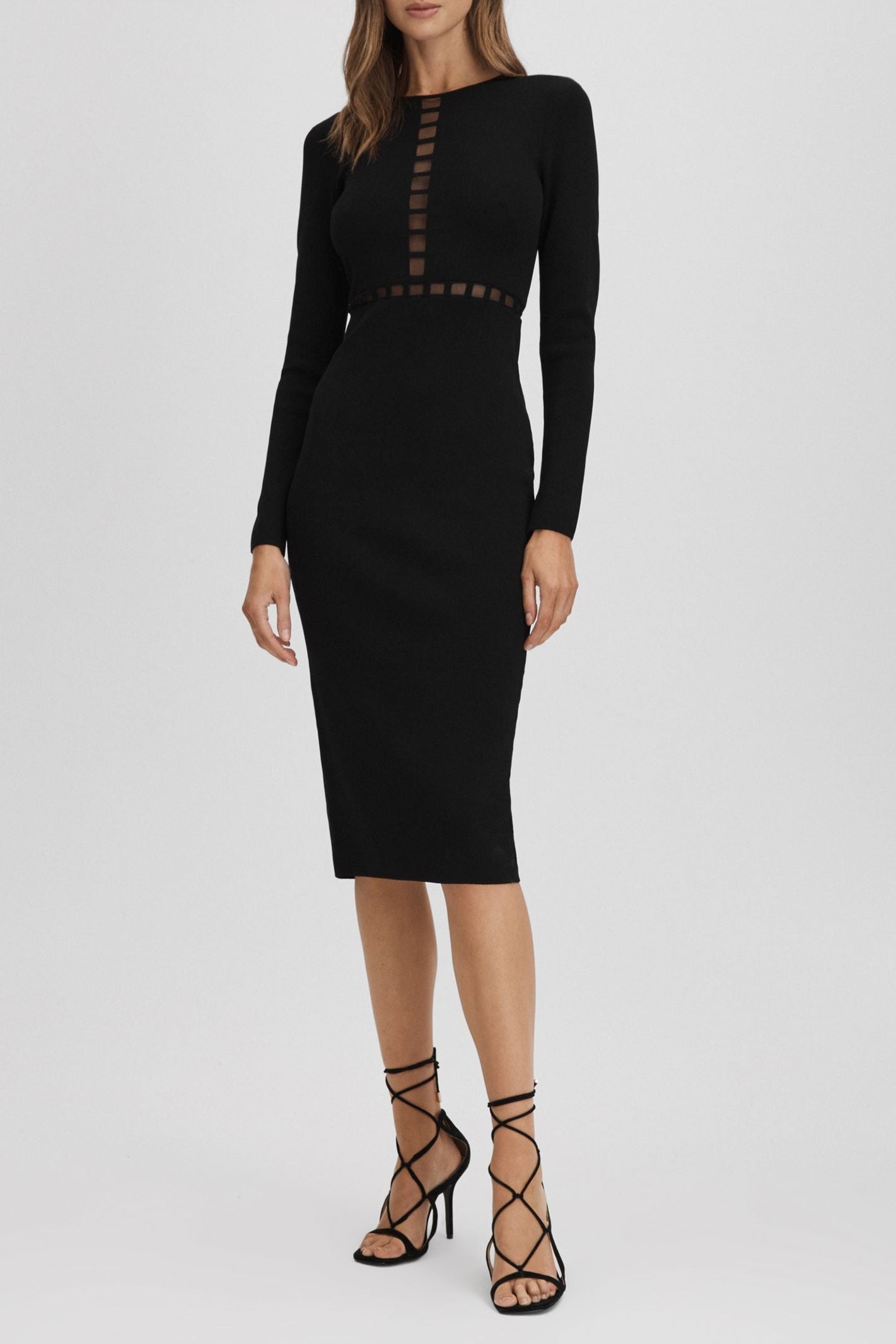 MESH DETAIL MIDI DRESS BLACK COCKTAIL PARTY