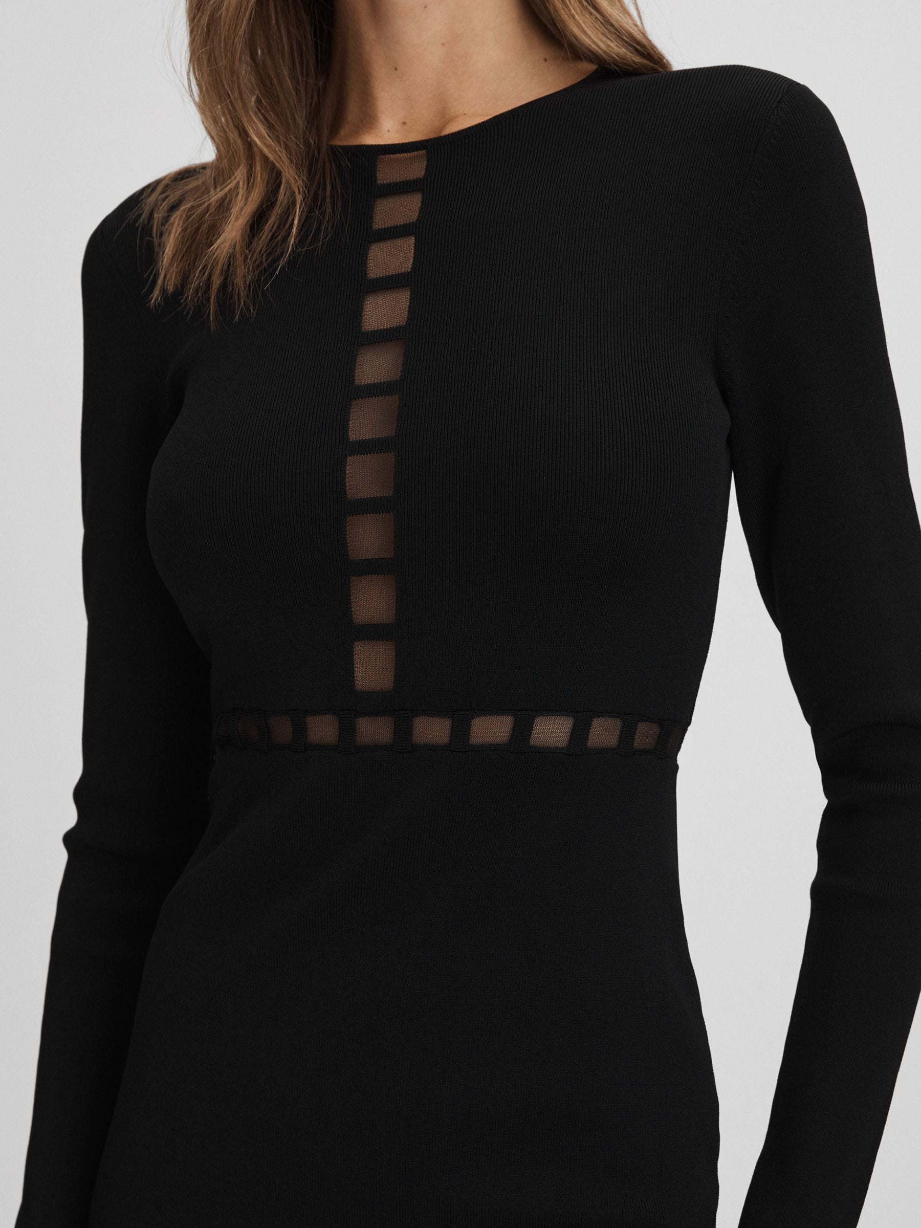 MESH DETAIL MIDI DRESS BLACK COCKTAIL PARTY
