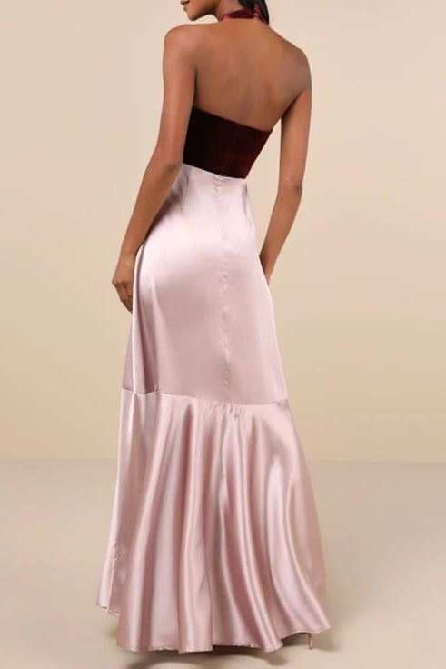 MESMERIZING MAUVE PINK HALTER MAXI DRESS, MIXED MEDIA