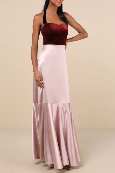 MESMERIZING MAUVE PINK HALTER MAXI DRESS, MIXED MEDIA