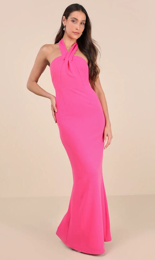Mesmerizing Perfection Pink Halter Neck Backless Maxi Dress