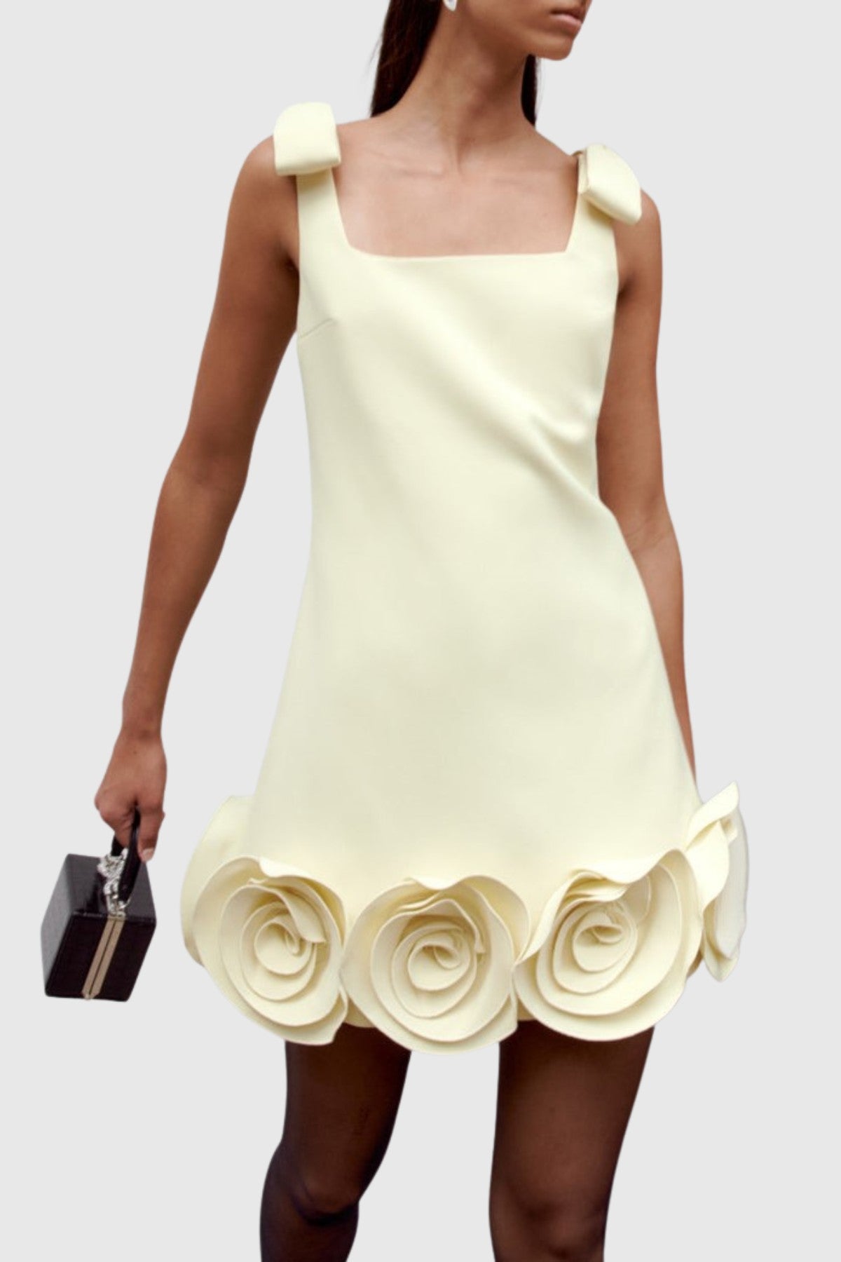 MIAMOR FLORAL APPLIQUÉ MINI YELLOW DRESS