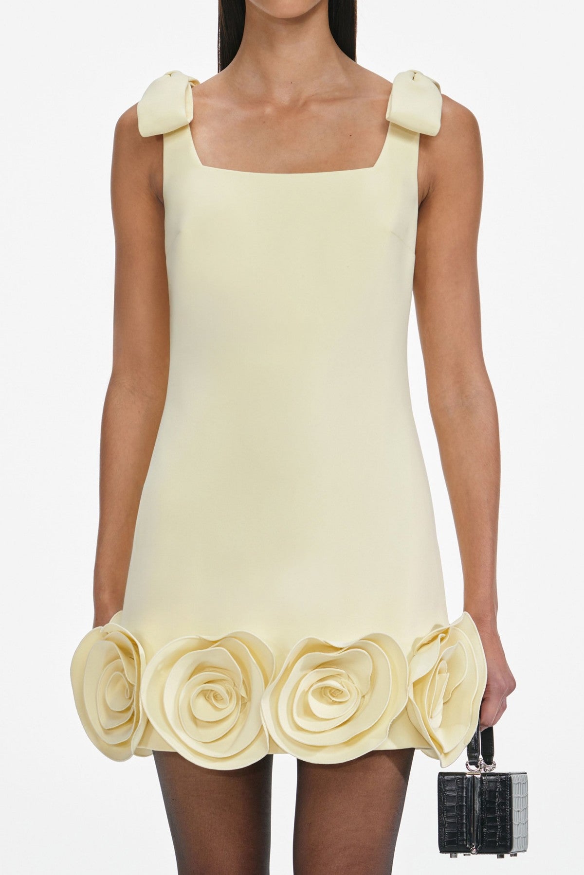 MIAMOR FLORAL APPLIQUÉ MINI YELLOW DRESS