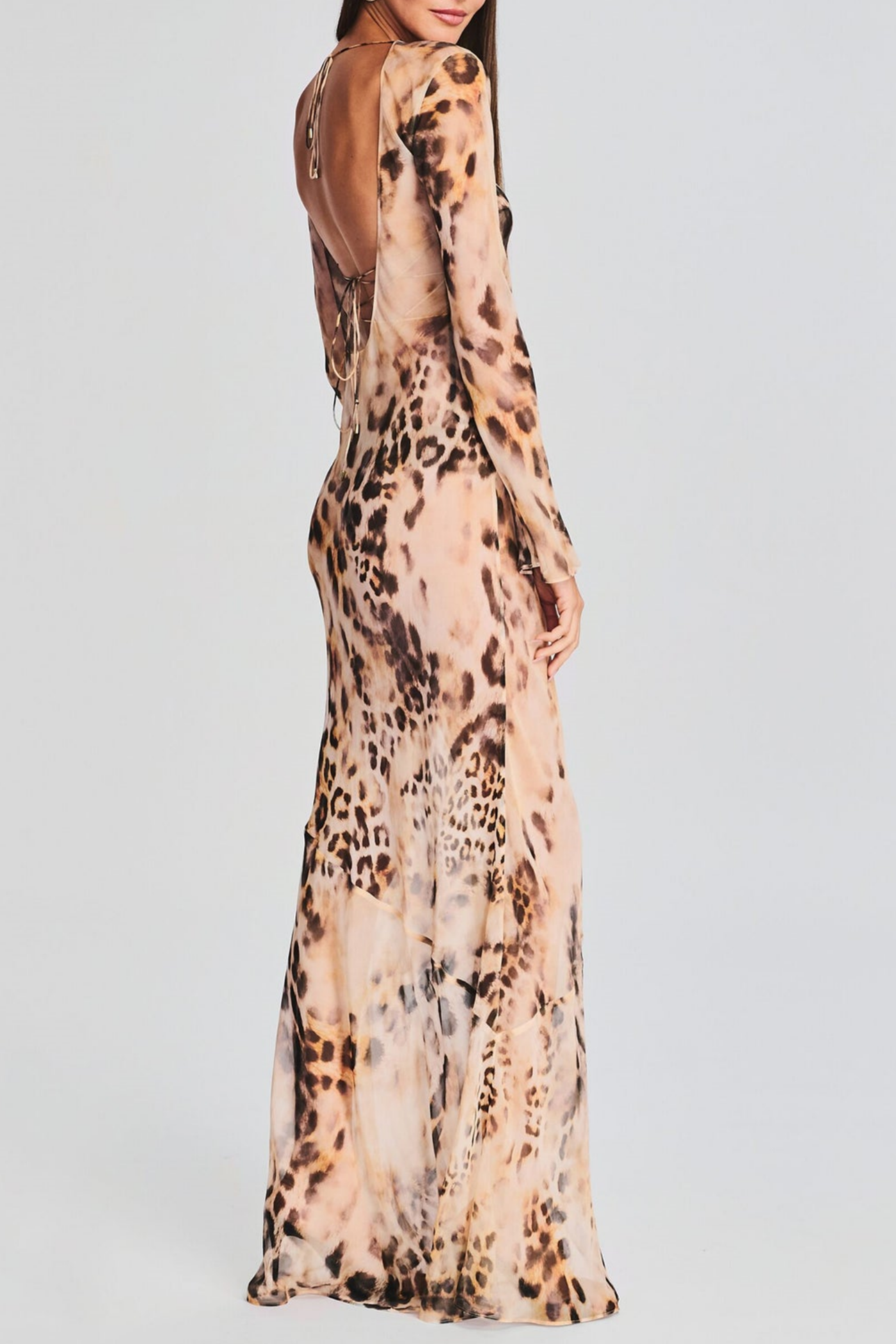 MILADA LEOPARD BACKLESS SILK MAXI DRESS