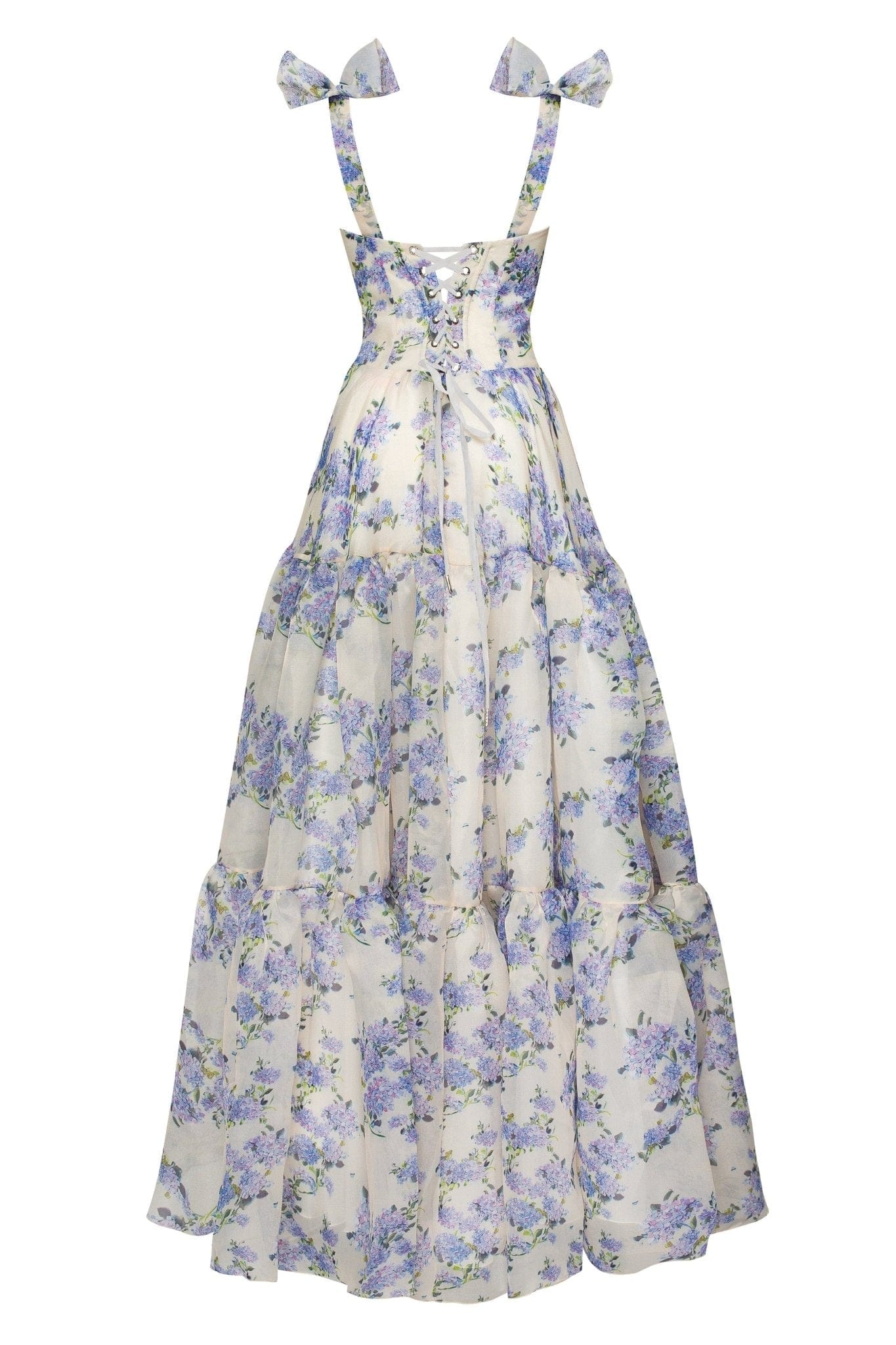 HYDRANGEA FLORAL MAXI TIE-STRAP DRESS