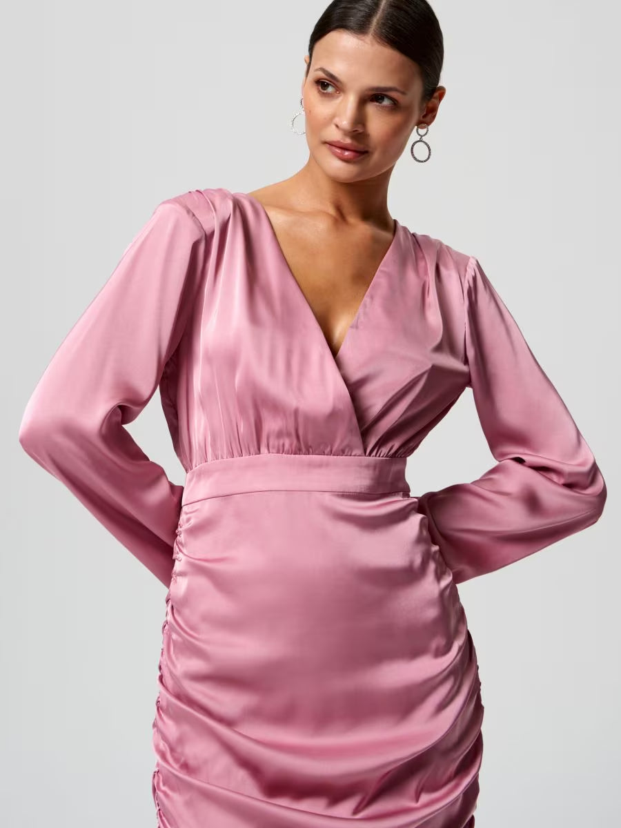 PINK LONG SLEEVE MINI DRESS FOR PARTY