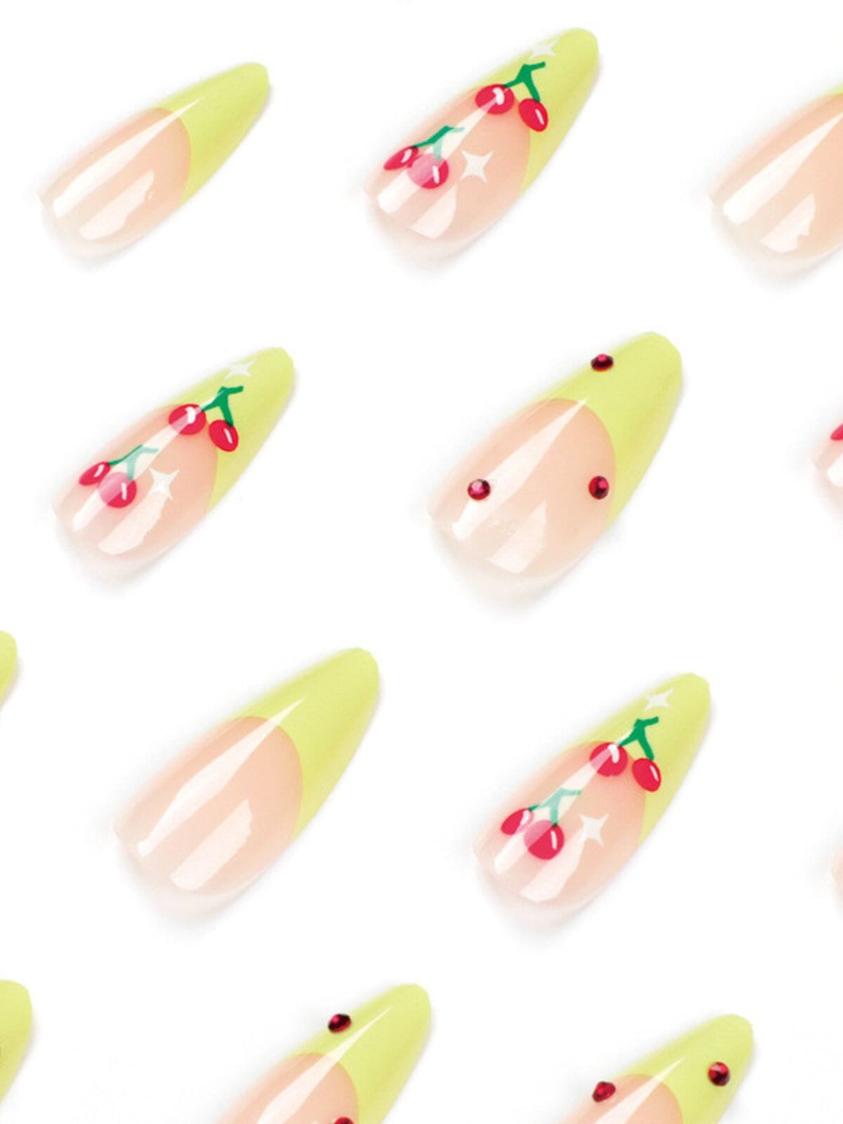 MinkaPressOnNails_1 CHERRY FRENCH GREEN EDGE PRESS ON NAILS