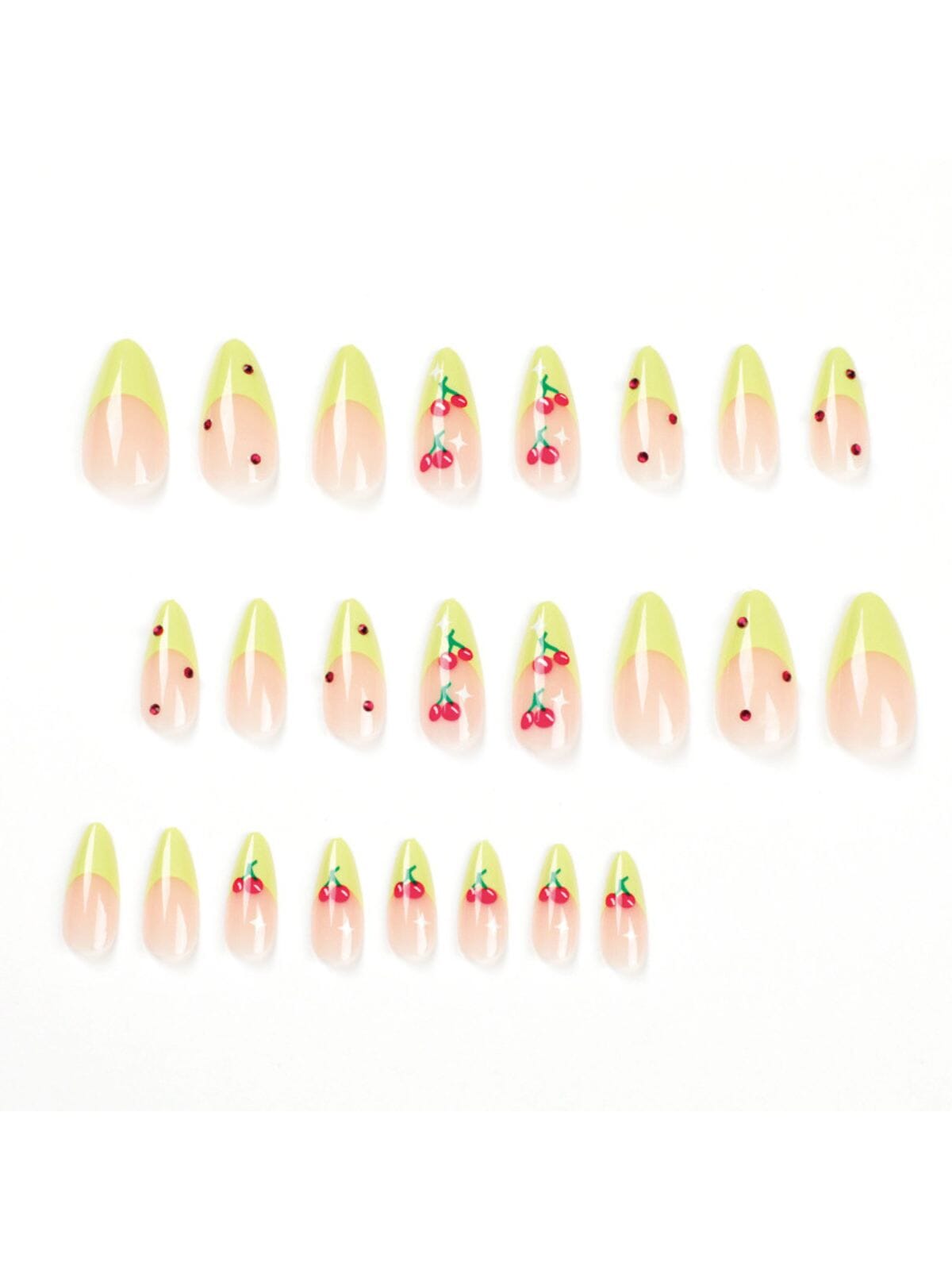 MinkaPressOnNails_2 CHERRY FRENCH GREEN EDGE PRESS ON NAILS