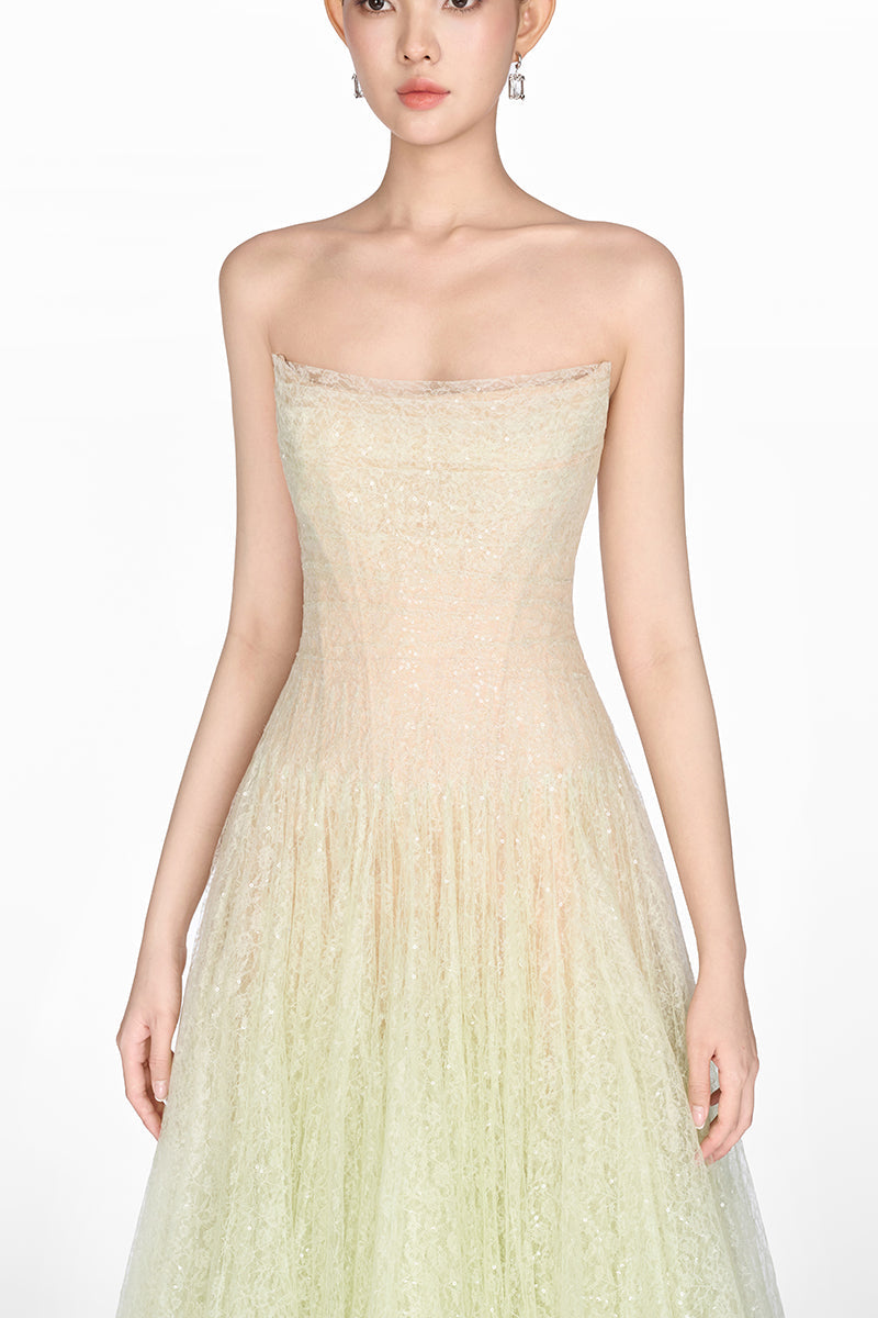 MINT DRAPED LACE MIDI DRESS FOR WEDDING