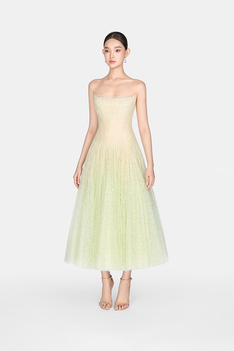 MINT DRAPED LACE MIDI DRESS FOR WEDDING
