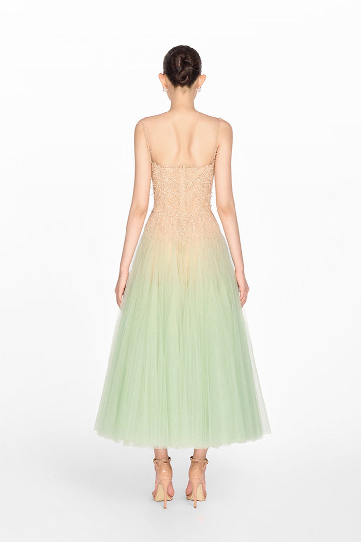 MINT OMBRE LACE MIDI DRESS FOR WEDDING