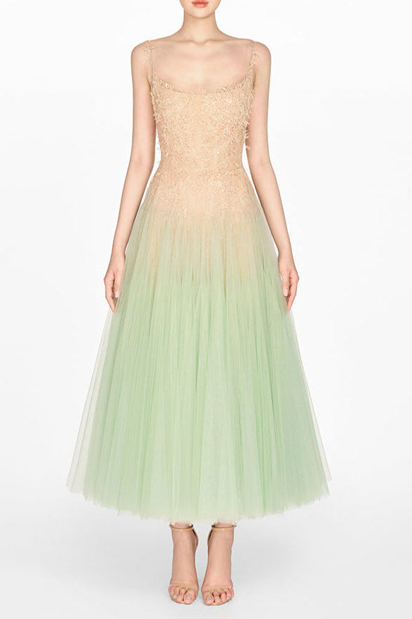MINT OMBRE LACE MIDI DRESS FOR WEDDING