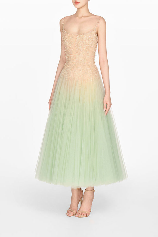 MINT OMBRE LACE MIDI DRESS FOR WEDDING