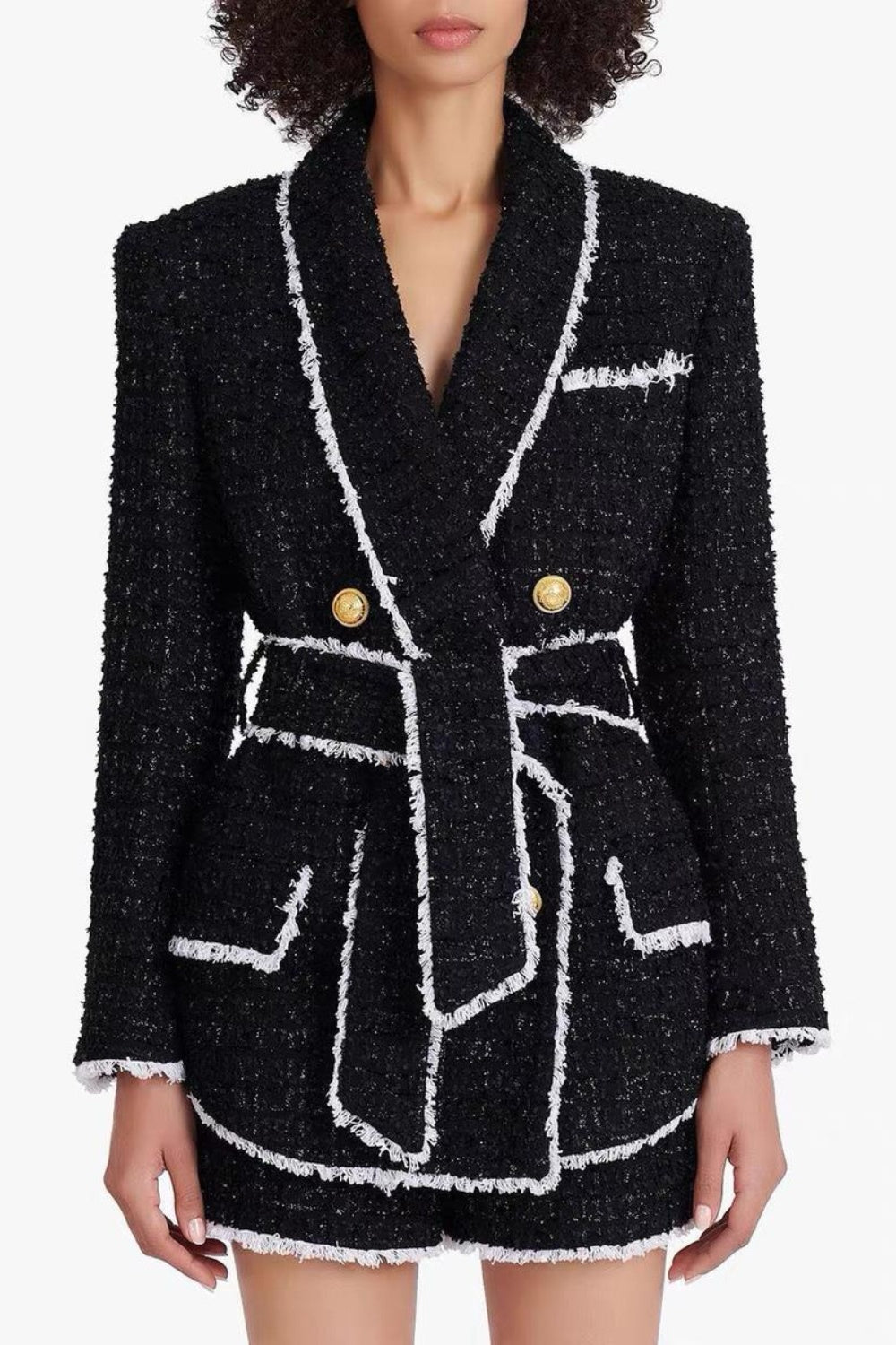 MISHKA TWEED BLAZER JACKET - BLACK