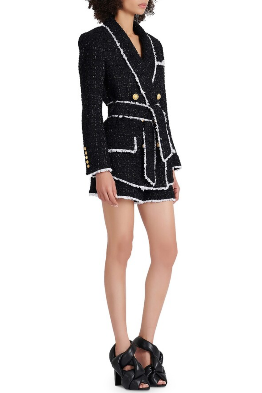 MISHKA TWEED BLAZER JACKET - BLACK