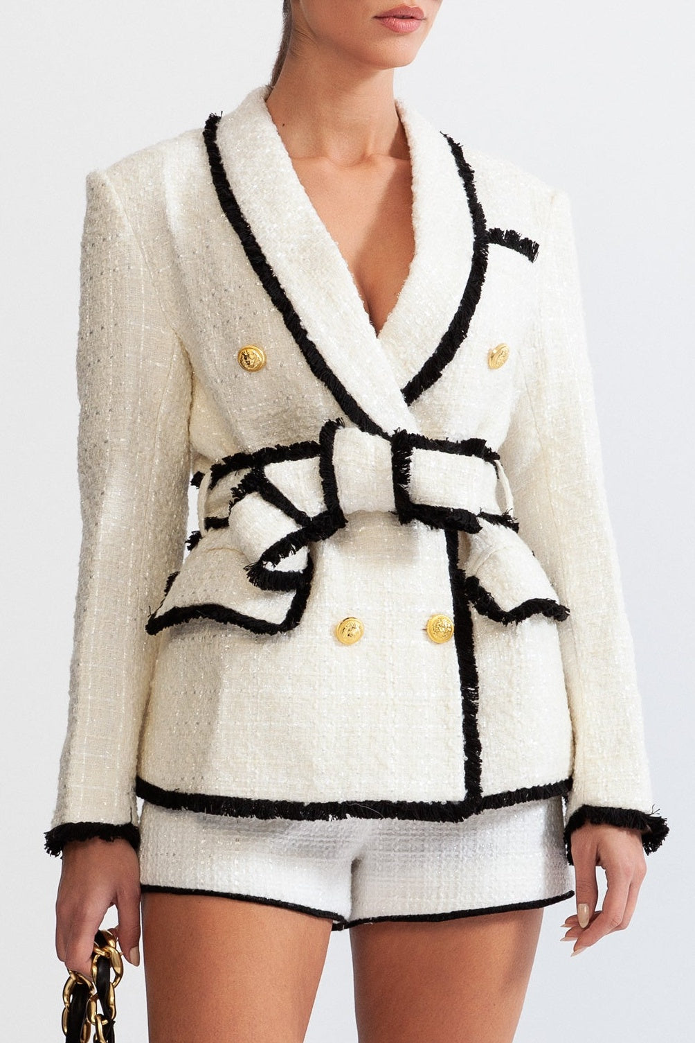 MISHKA TWEED BLAZER - WHITE, FORMAL JACKET