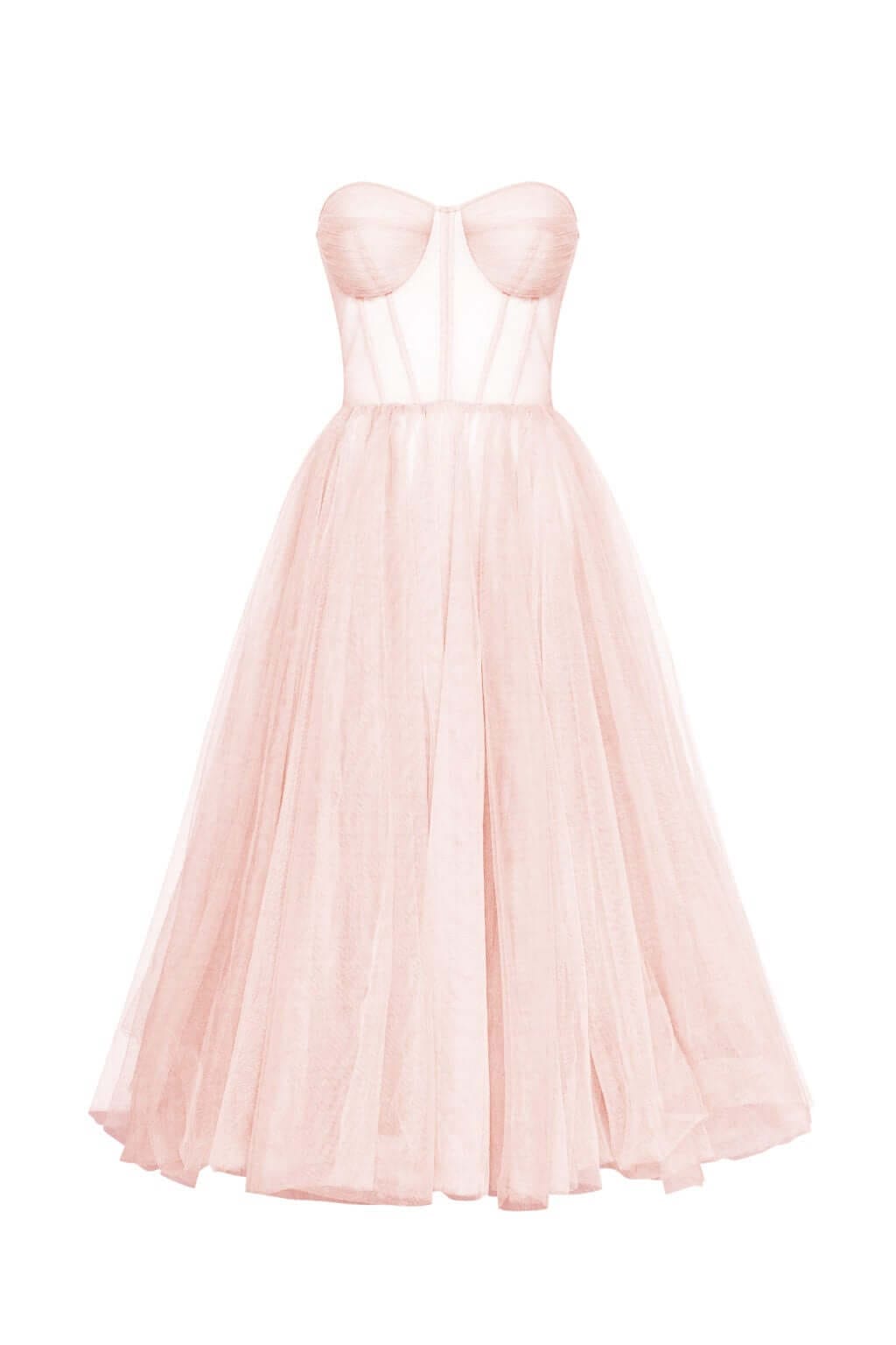 MISTY ROSE STRAPLESS PUFFY MIDI TULLE PARTY DRESS