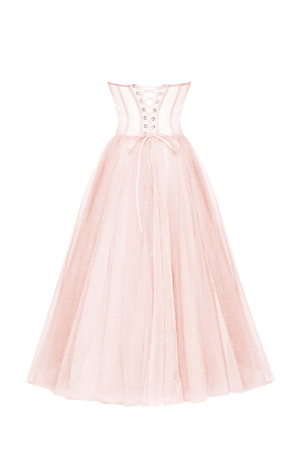 MISTY ROSE STRAPLESS PUFFY MIDI TULLE PARTY DRESS