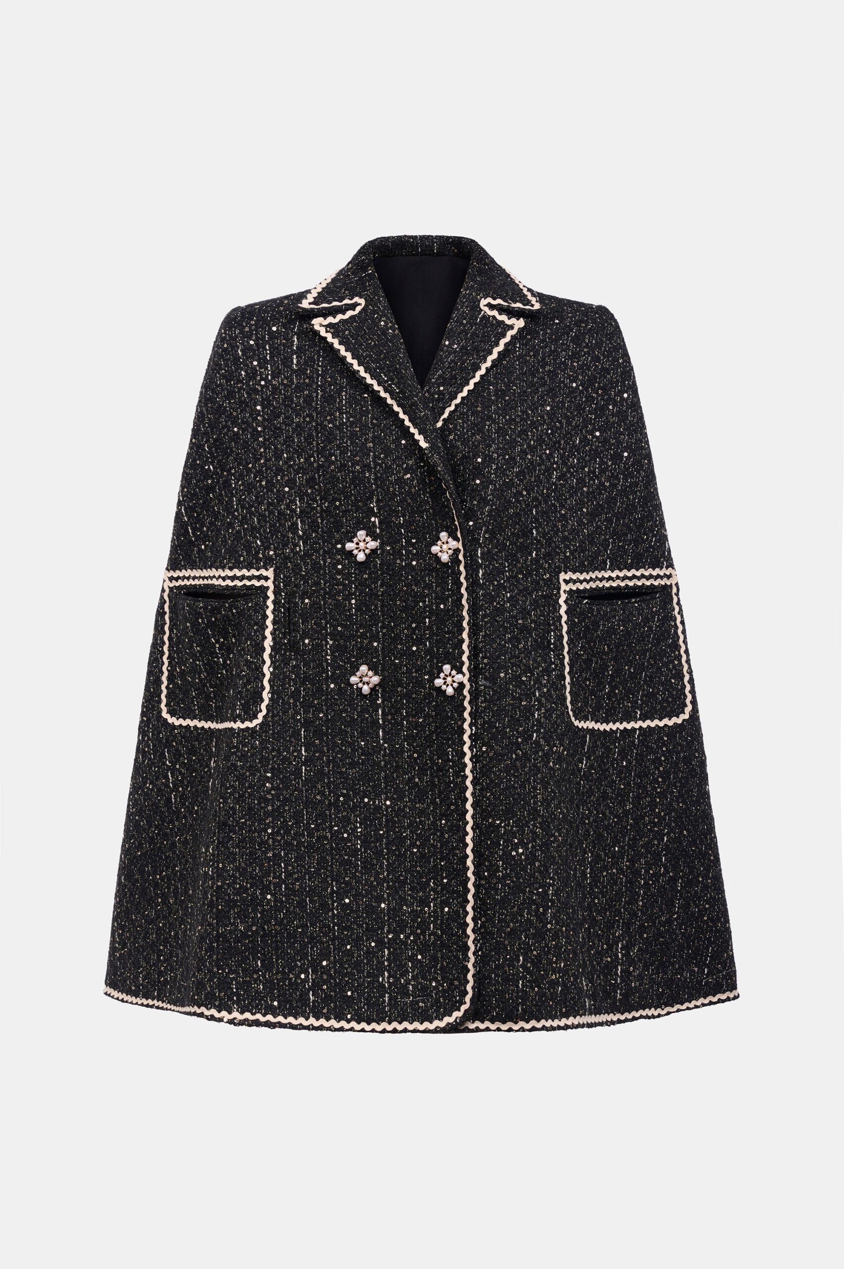 BLACK DOUBLE BREAST CAPE COAT WINTER