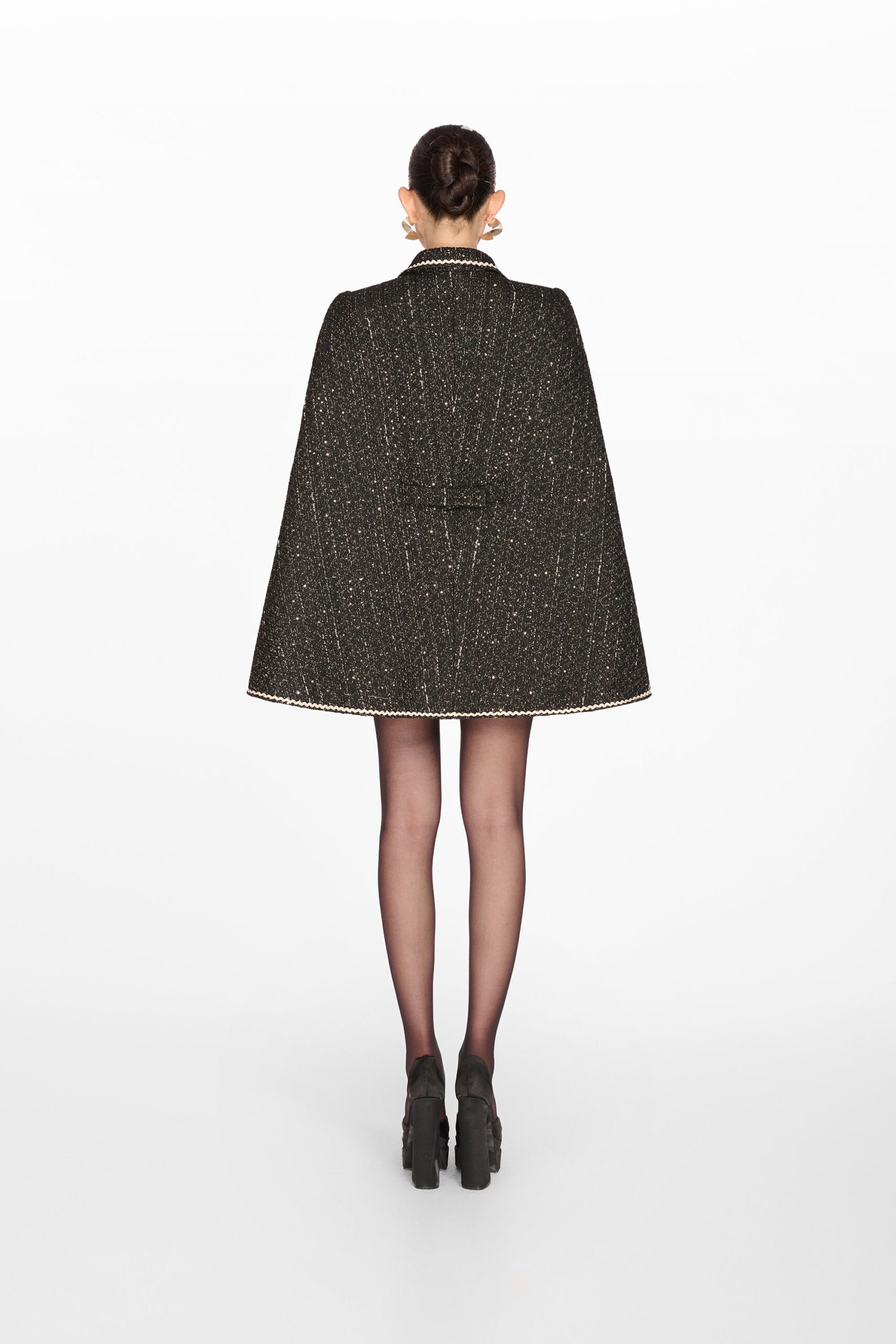 BLACK DOUBLE BREAST CAPE COAT WINTER
